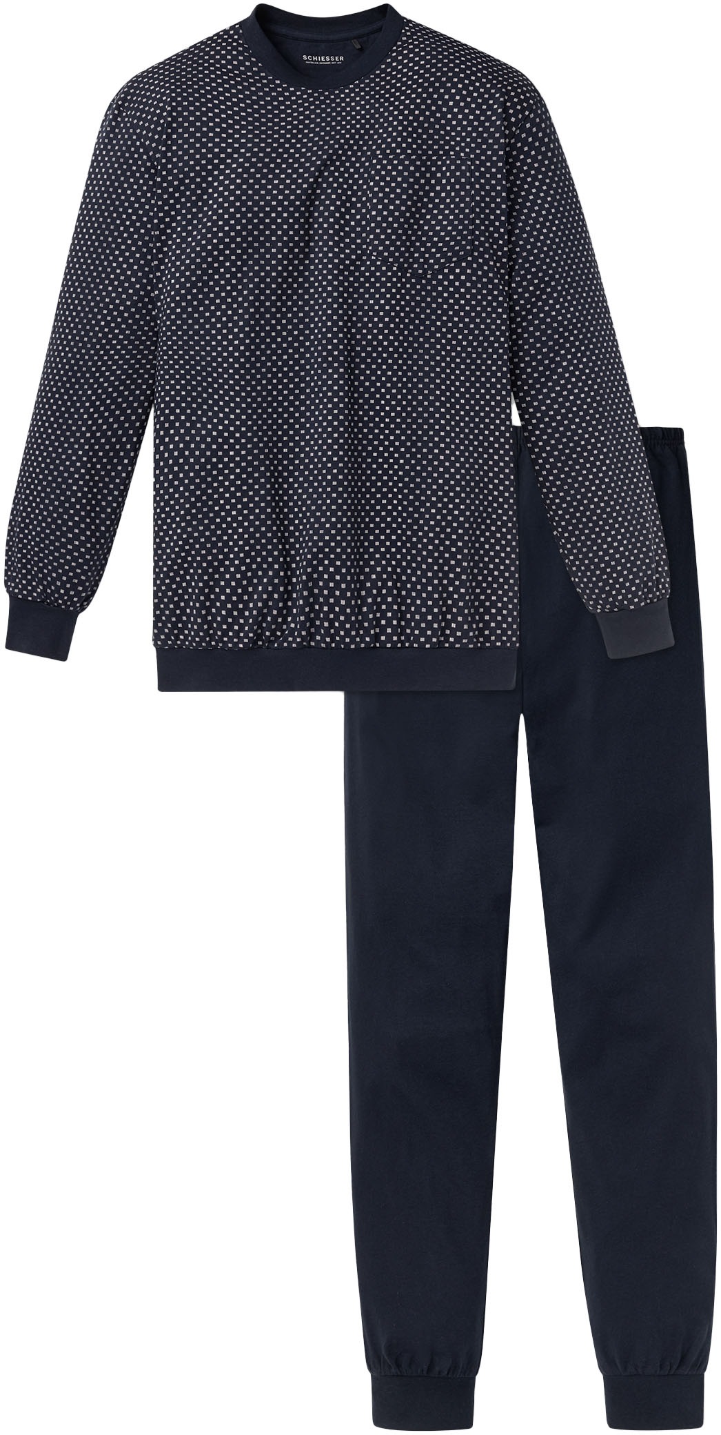 Schiesser Pyjama »"Dark Sapphire"«, (2 tlg.), mit bequemen Bündchen an den Arm- und Beinabschlüssen