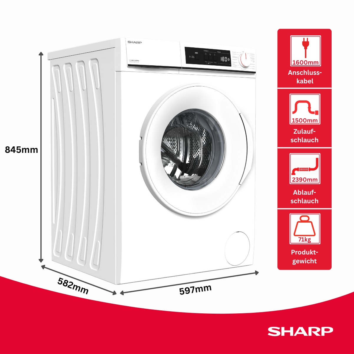 Sharp Waschmaschine »ES-NFA014WWNA-DE« 10 kg 1400 U/min