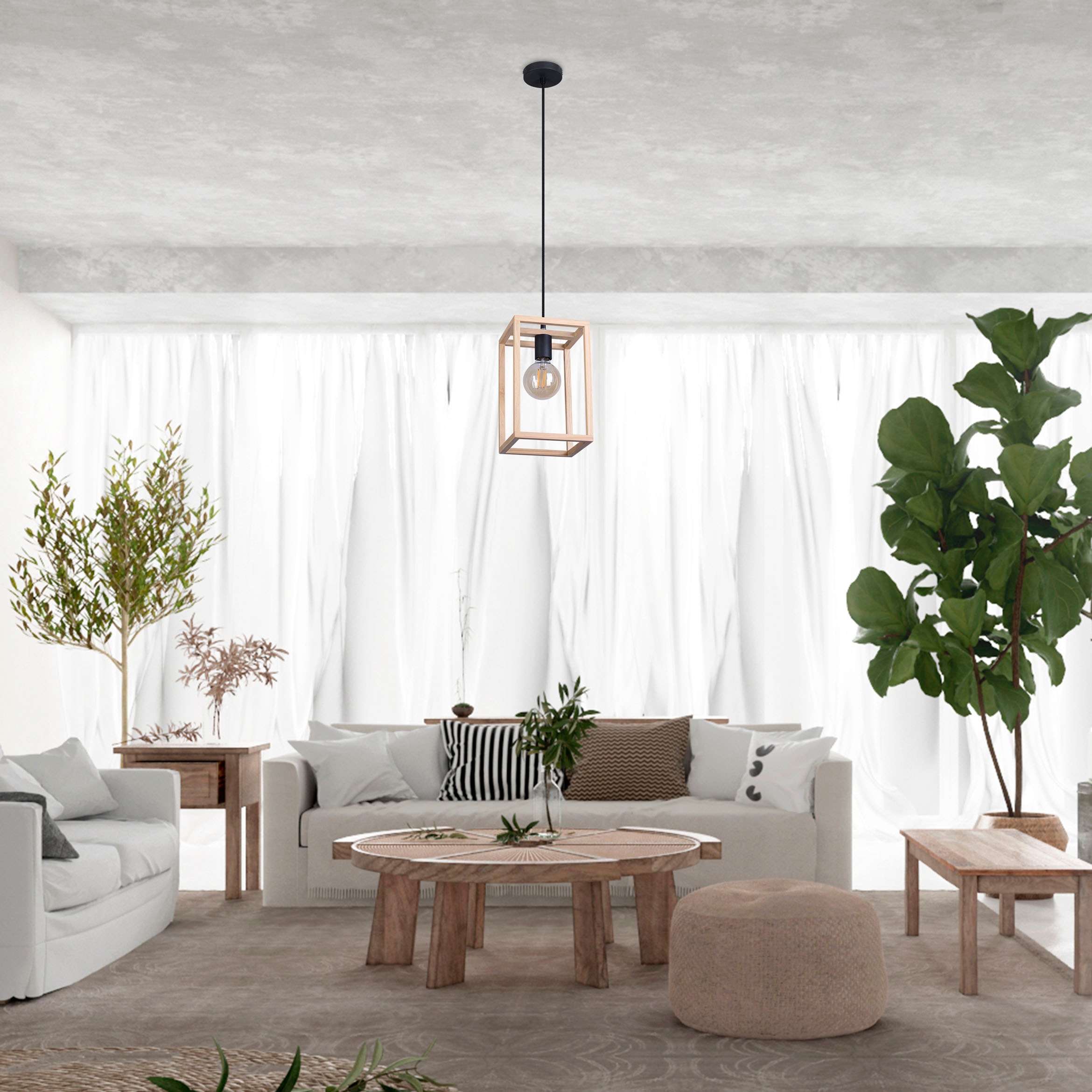 Paco Home Pendelleuchte »BJÖRN«, Leuchtmittel E27 | ohne Leuchtmittel, LED Pendellampe Wohnzimmer Esszimmer Modern Holz Einflammig E27