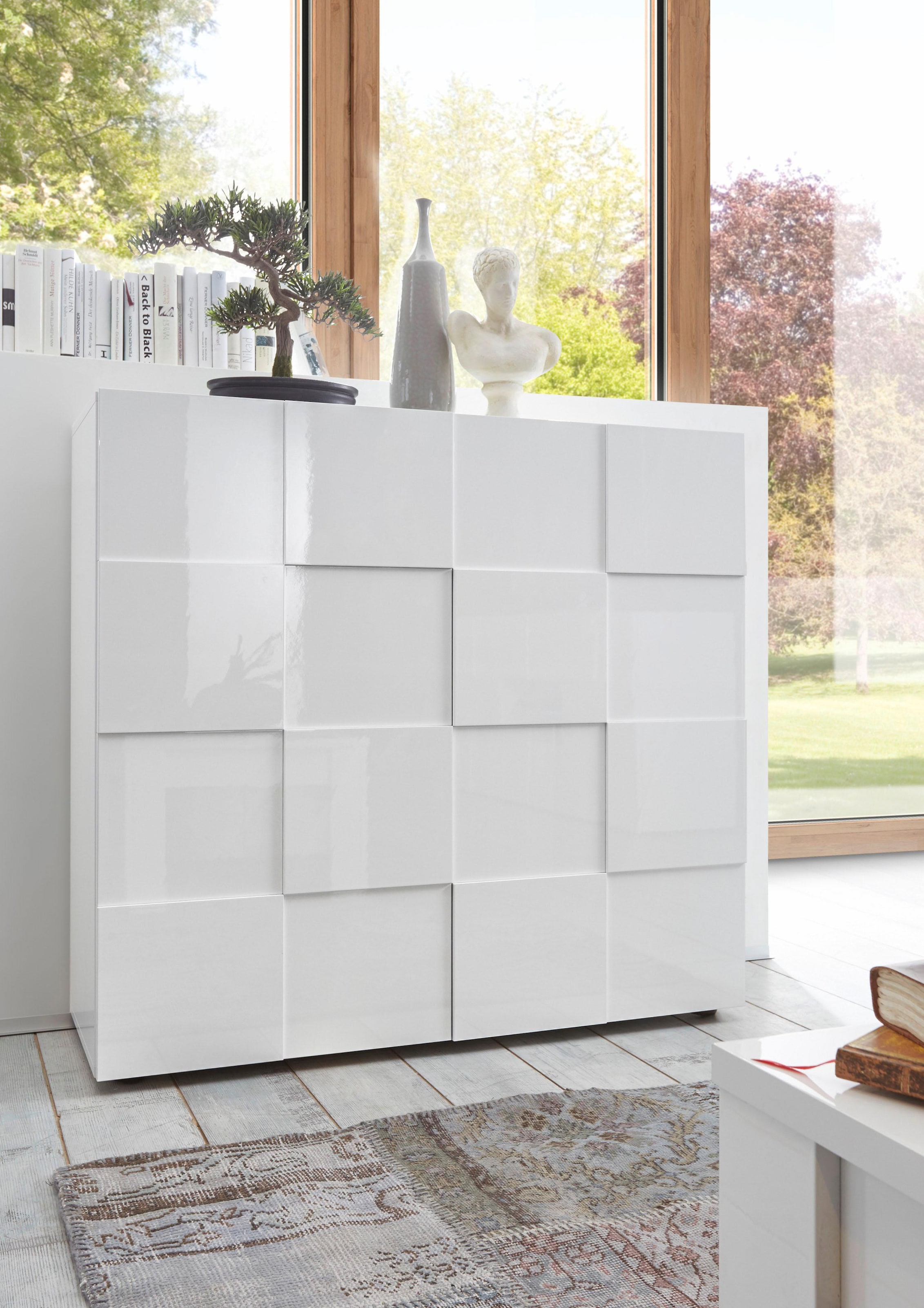 INOSIGN Highboard »Dama Höhe 111 cm, Breite 121 cm, Kommode 2 Türen, Hochkommode«, Front in 3D-Optik, viel Stauraum, verschiedene Farben