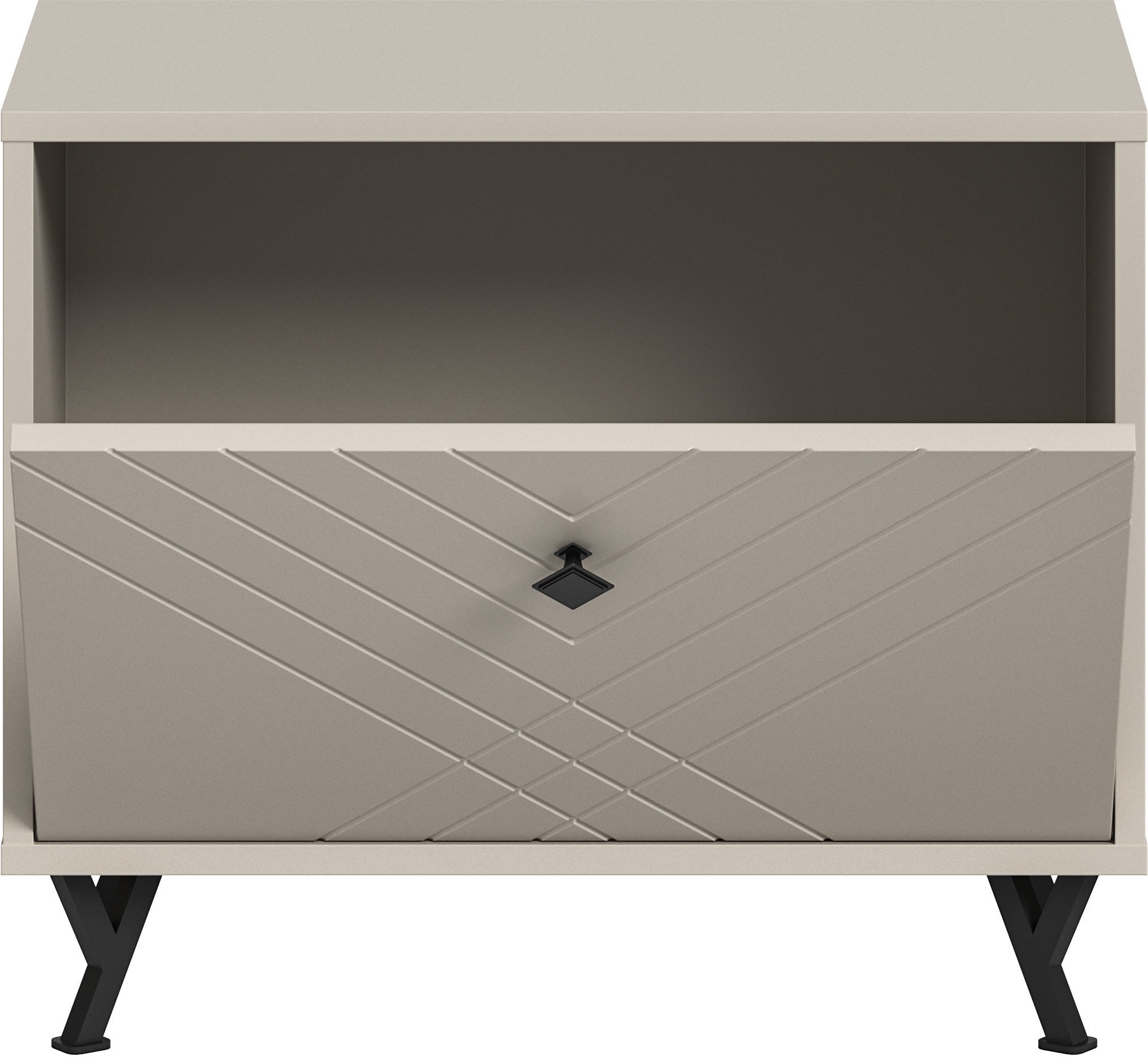INOSIGN Sitzbank »Mento, Breite 57 cm, 1 Klappe, 1 Fach, Metall Knopfgriff & Y-Füße«, Klappe mit Ornamentfräsung, Truhe, Flurbank, Garderobe, Flur, Diele