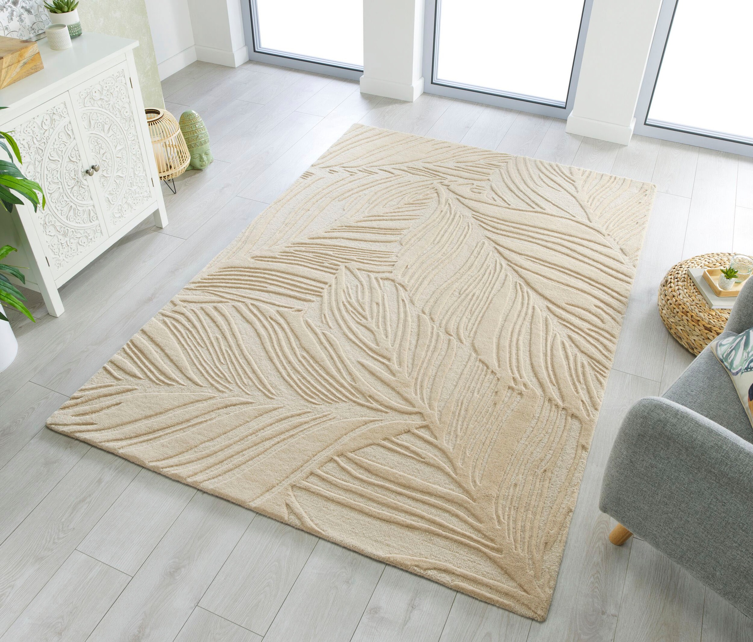 FLAIR RUGS Wollteppich »LINO LEAF«, rechteckig, 10 mm Höhe, Hoch-Tief Effek günstig online kaufen