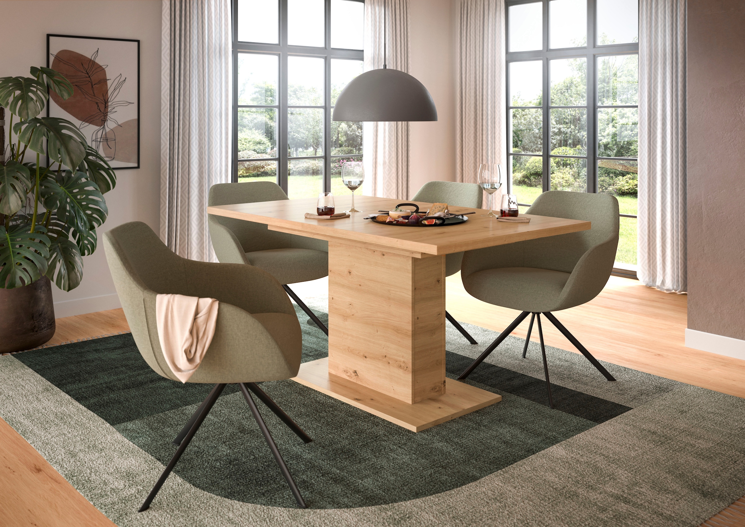 INOSIGN Esstisch »Motus, ausziehbar 150 -190 cm, inklusive 40 cm Einlegeplatte«, (Set, 1 St.), Säulengestell mit Bodenplatte, Tisch, Küchentisch, Esszimmer, Küche