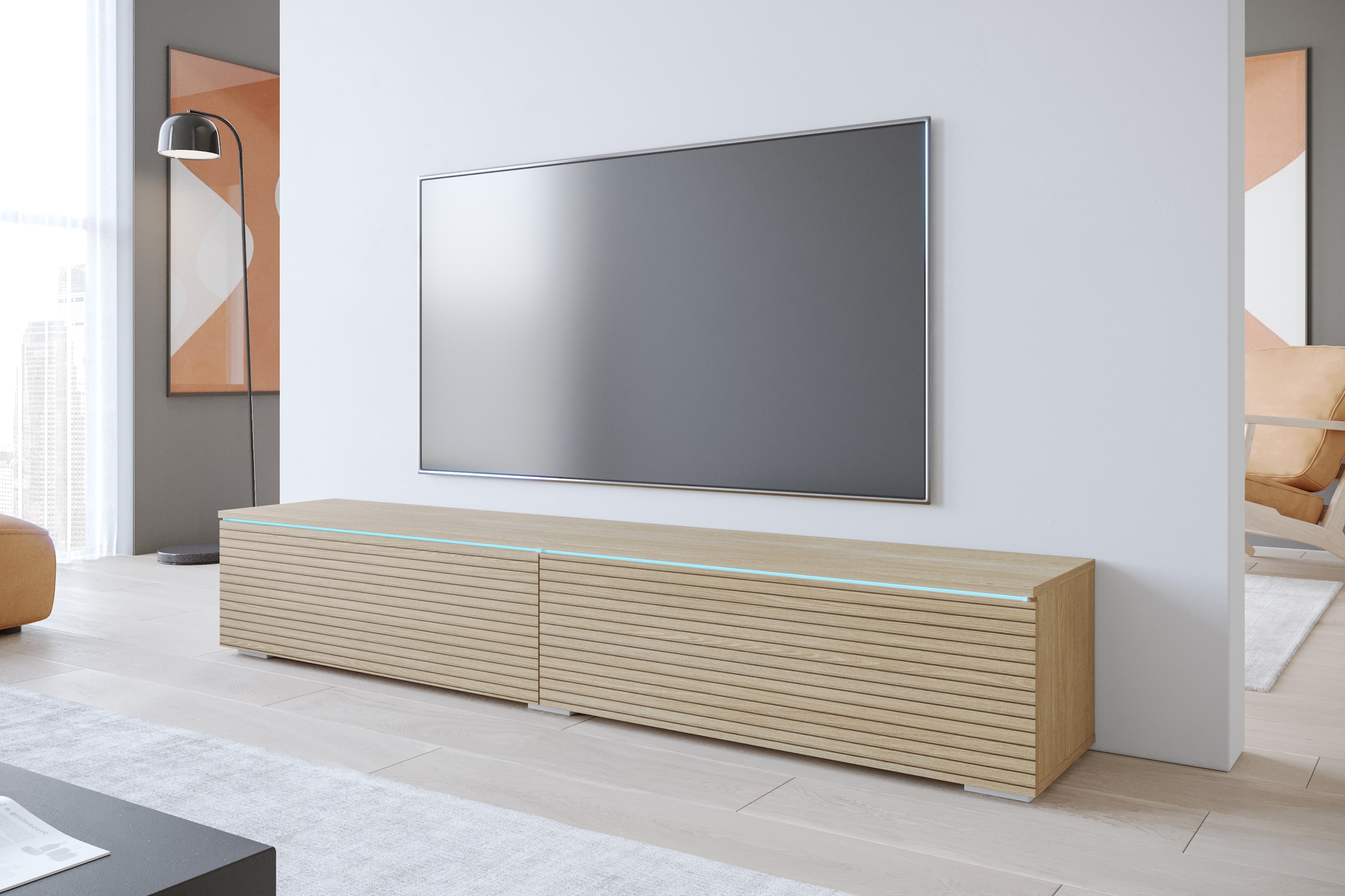INOSIGN Lowboard »LOWBOARD VERA, wahlweise mit oder ohne Beleuchtung«, Modernes griffloses TV-Board, 180 cm TV-Schrank, stehend und hängend