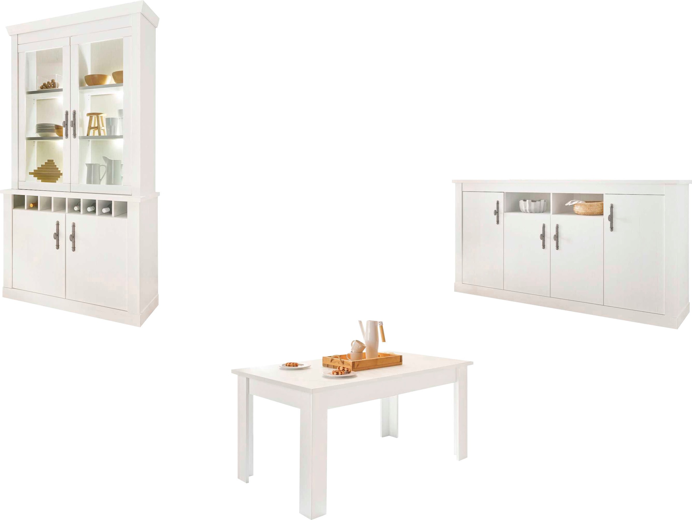 Home affaire Wohnwand »RAVENNA«, (3 St.), im romantischen Landhausstil, Griffe aus Metall, Softclose-Funktion