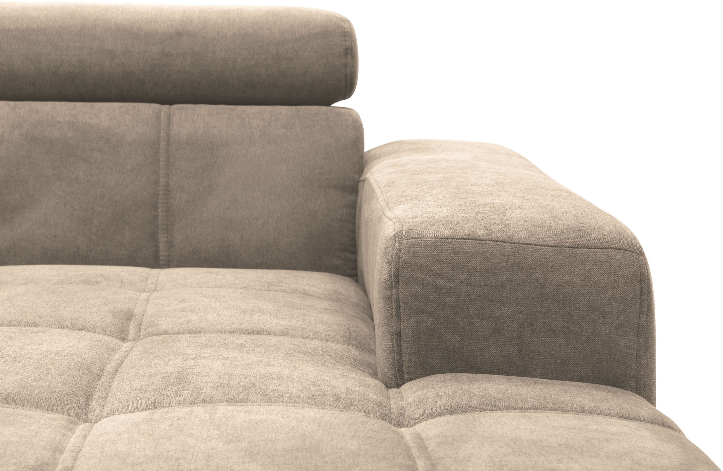 DOMO collection Ecksofa »Trento L-Form, mit Kufenfuß oder Einzelfuß«, wahlweise mit Kopfteilverstellung, Recamiere links/rechts bestellbar