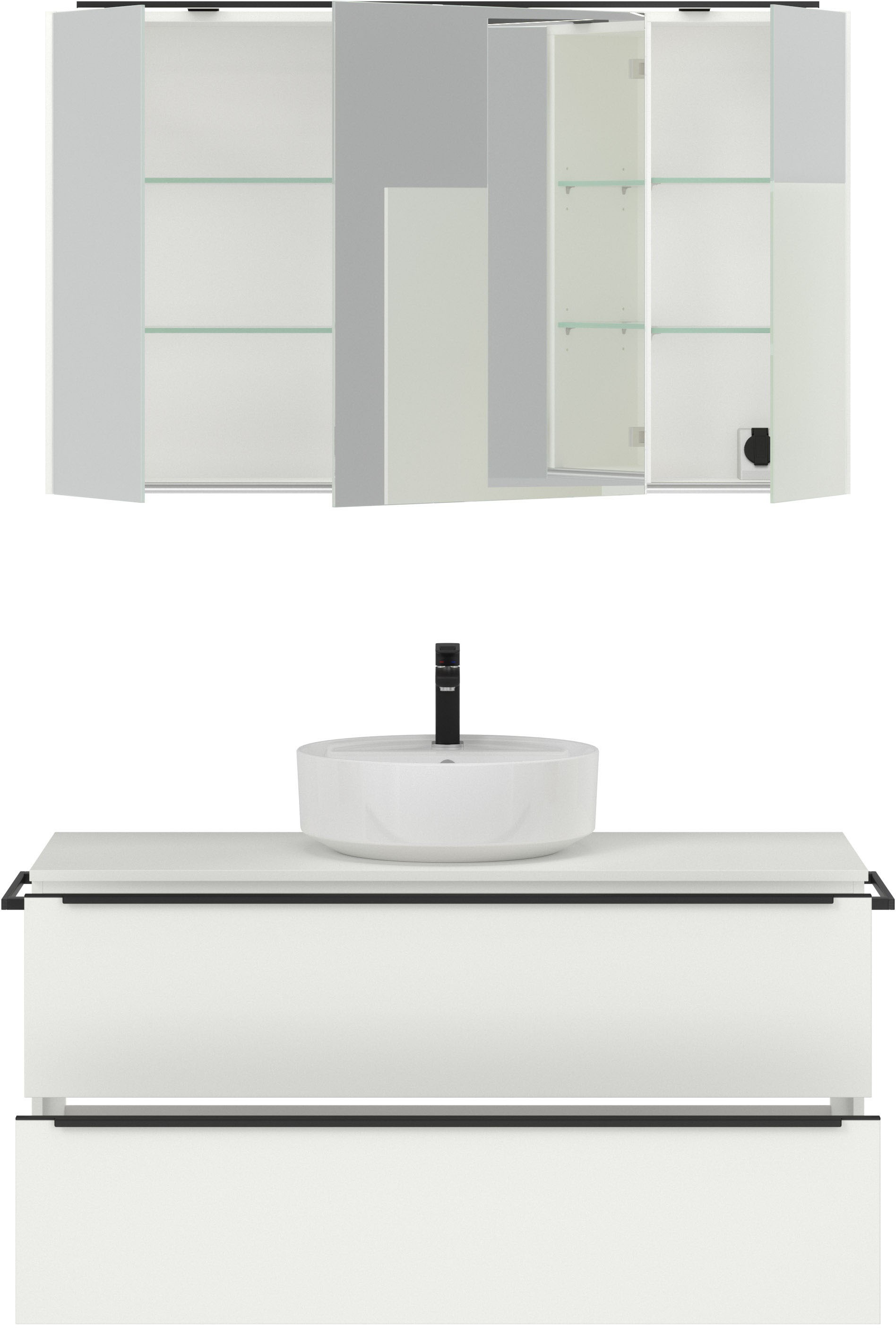 nobilia® Badmöbel-Set »Alvene«, (2 St., vormontiert, mit Soft-Close), inkl. Spiegelschrank mit Beleuchtung und Dimmerfunktion, in 4 Breiten