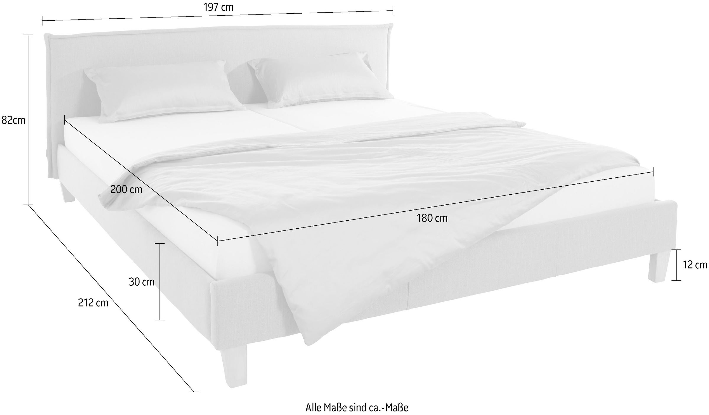 OTTO products Polsterbett »Heddi«, in 5 Breiten: von 90cm-200cm, Biese am Kopfteil, Strukturstoff