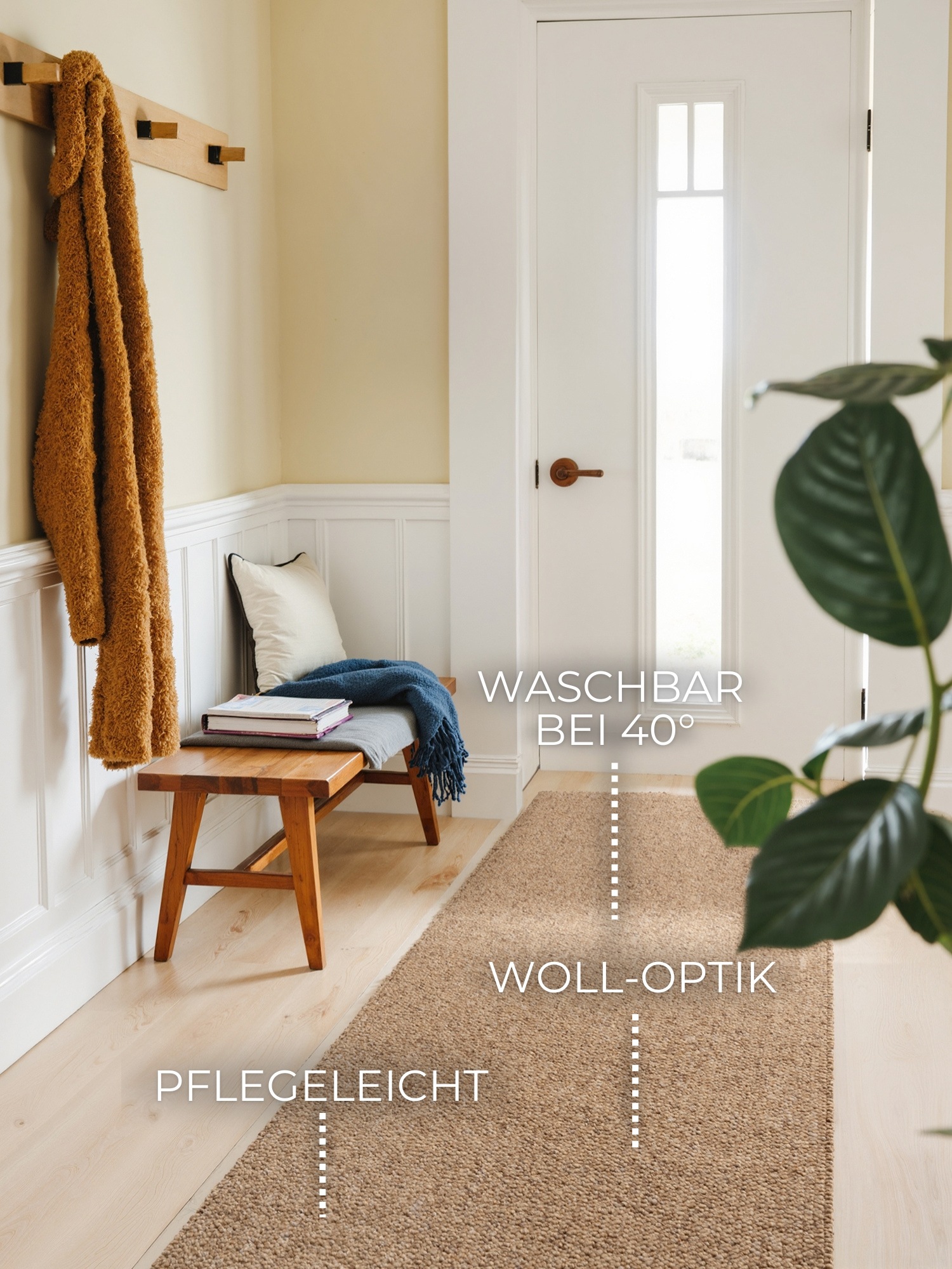 ELLE DECORATION Teppich »Rocco«, rechteckig, 10 mm Höhe, Läufer, waschbar, Wohnzimmer, Esszimmer, Woll-Optik