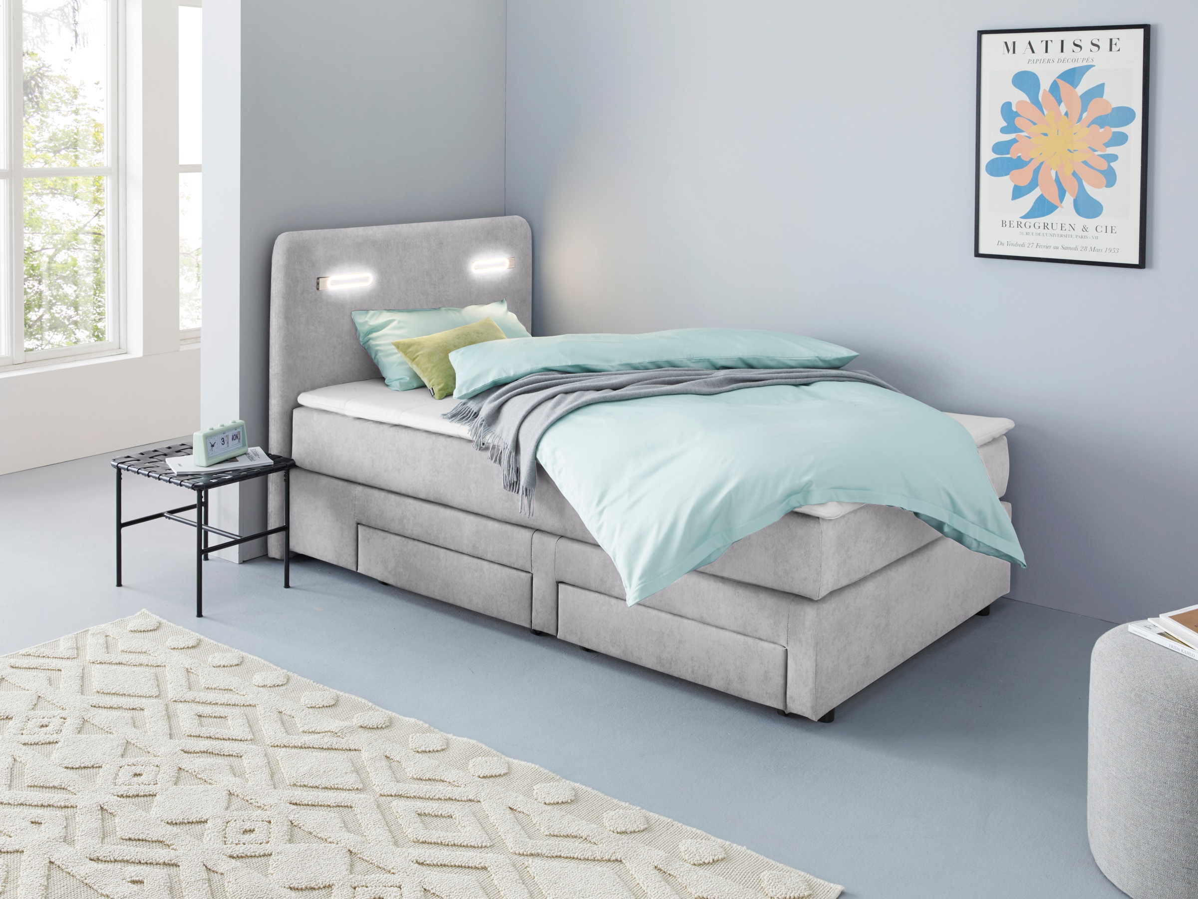 INOSIGN Boxbett »Luan«, Schubkästen, LED-Beleuchtung und Topper, in Breite 120 cm und 180 cm