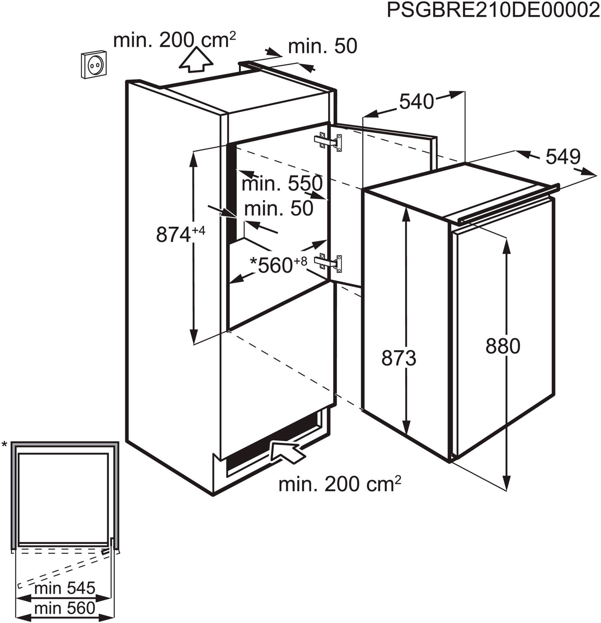 AEG Einbaukühlschrank »TSK5O881ES«, TSK5O881ES, 87,3 cm hoch, 54,8 cm breit, 142 Liter, variable Glasablagen, LED-Beleuchtung, Schlepptür