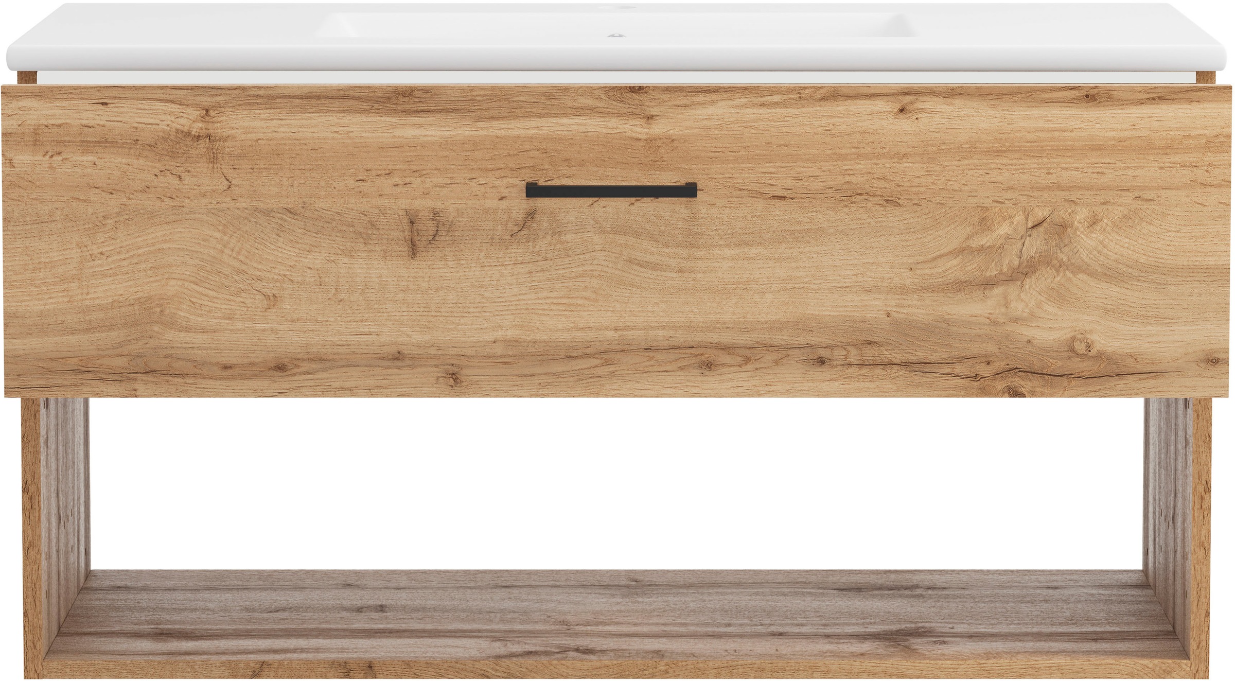 welltime Waschtisch »Trento Light, 60cm, 80cm, 100cm, Keramik-Auflagebecken«, 1 Auzug und 1 offenes Fach