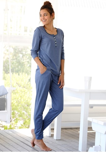 Arizona Pyjama, (2 tlg., 1 Stück), in melierter Qualität mit Knopfleiste kaufen