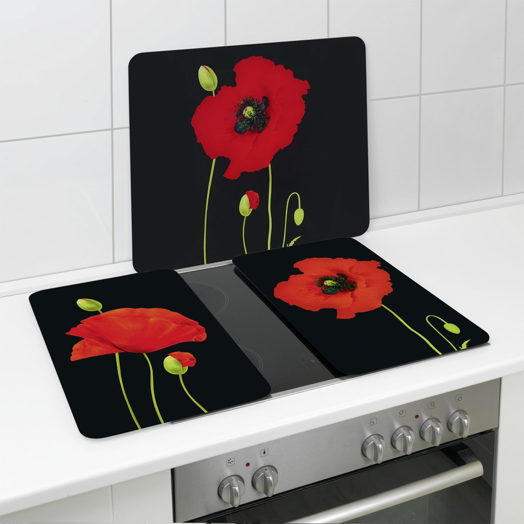 Maximex Herd-Abdeckplatte »Multi Modell Mohn«, Spritzschutz, Herdblende, Schneidbrett, für Glaskeramik-Kochfelder