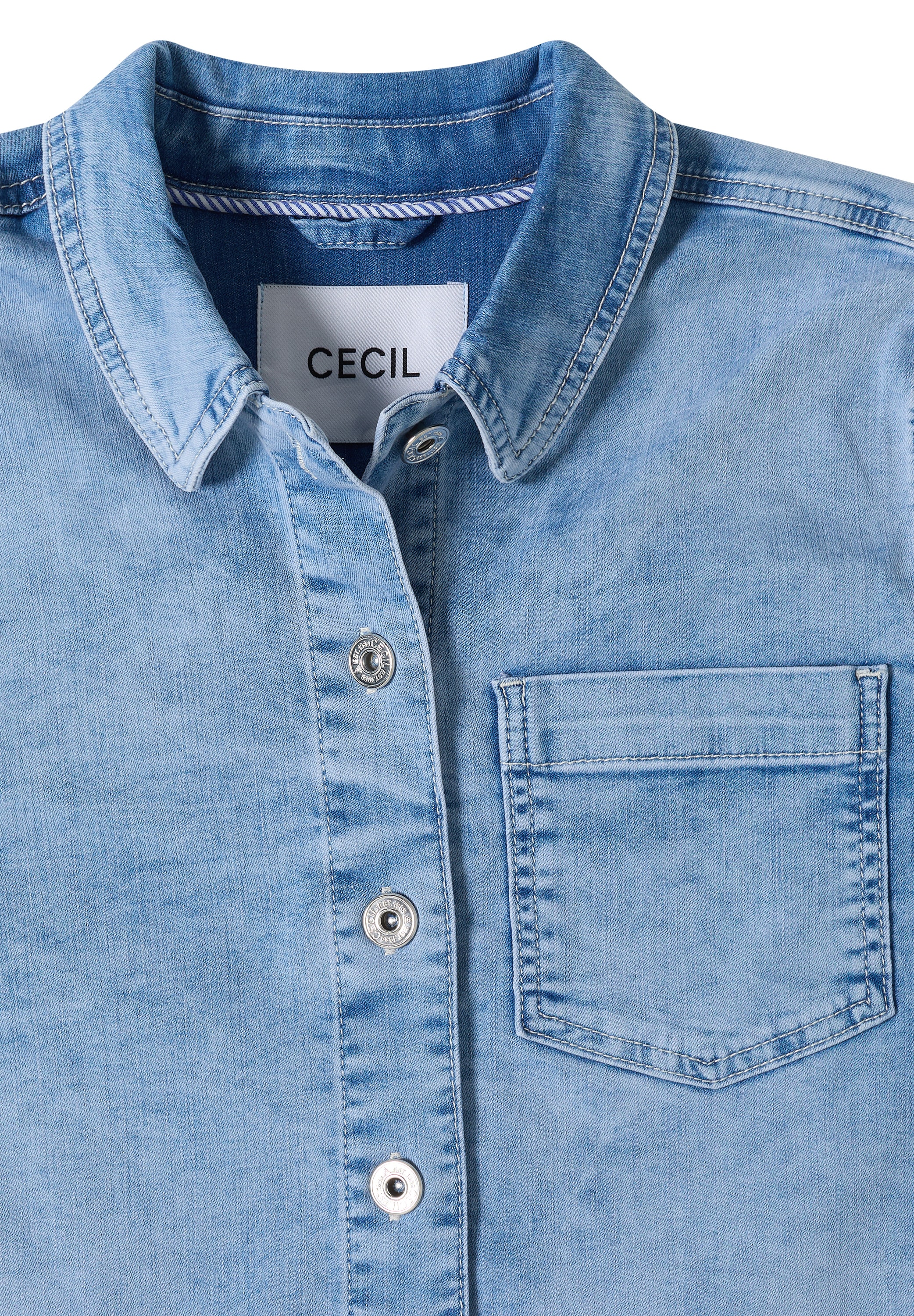Cecil Jeansjacke ohne Kapuze Kurzarm Jeans-Overshirt mit Knopfleiste