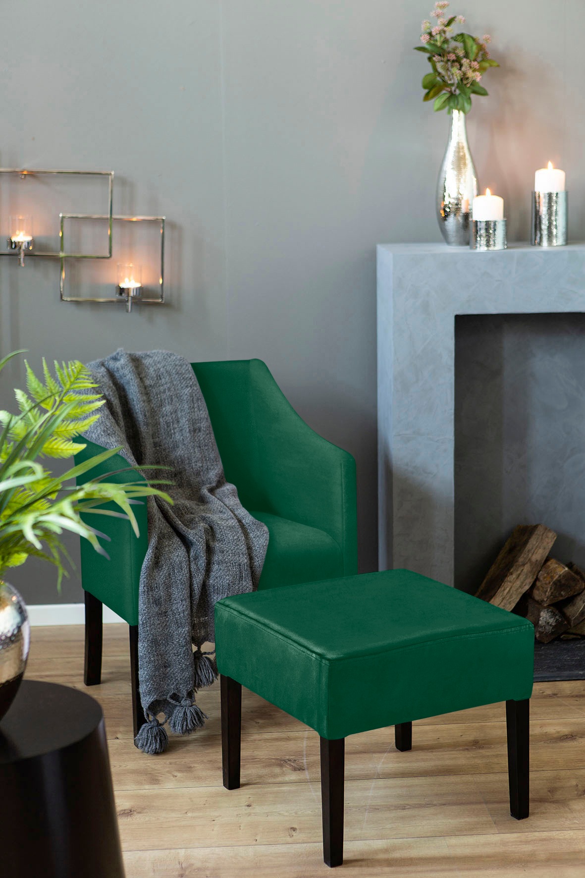 Fink Armlehnstuhl »MARTIN«, Samtvelours VELVET, mit schmalen, schwarzen Beinen