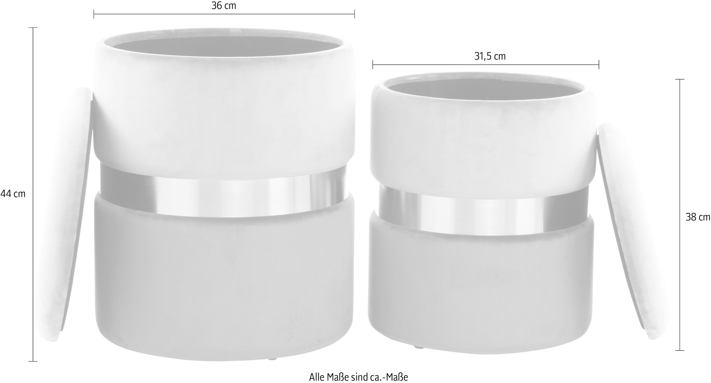 Kayoom Stauraumhocker »Hocker Zora 125 2er-Set, samtweicher Stoffbezug,runde elegante Form«, (Set, 2 St.), edles Design mit Metallring, gepolstert, mit Stauraum