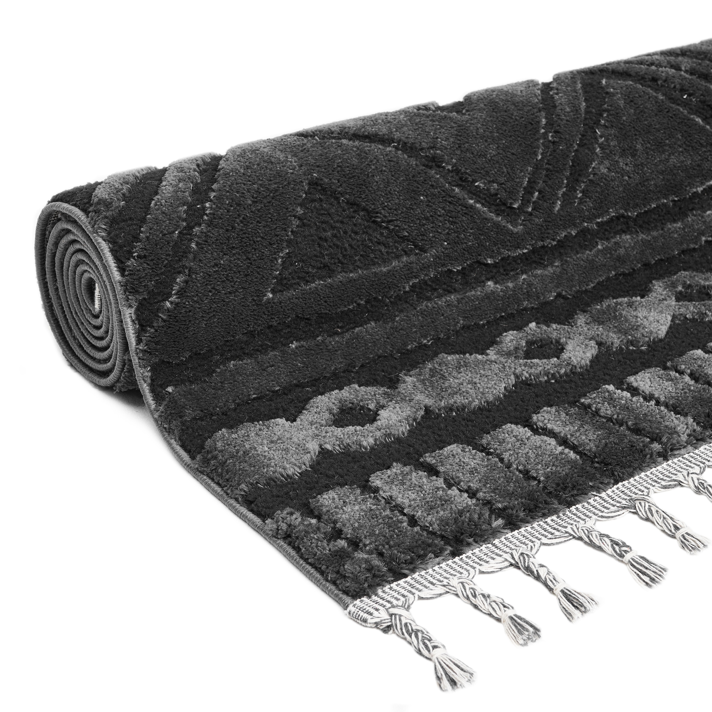 my home Teppich »Bonvo« rechteckig 19 mm Höhe mit Fransen, Hoch-Tief-Struktur, Wohnzimmer, Schlafzimmer, Boho-Style