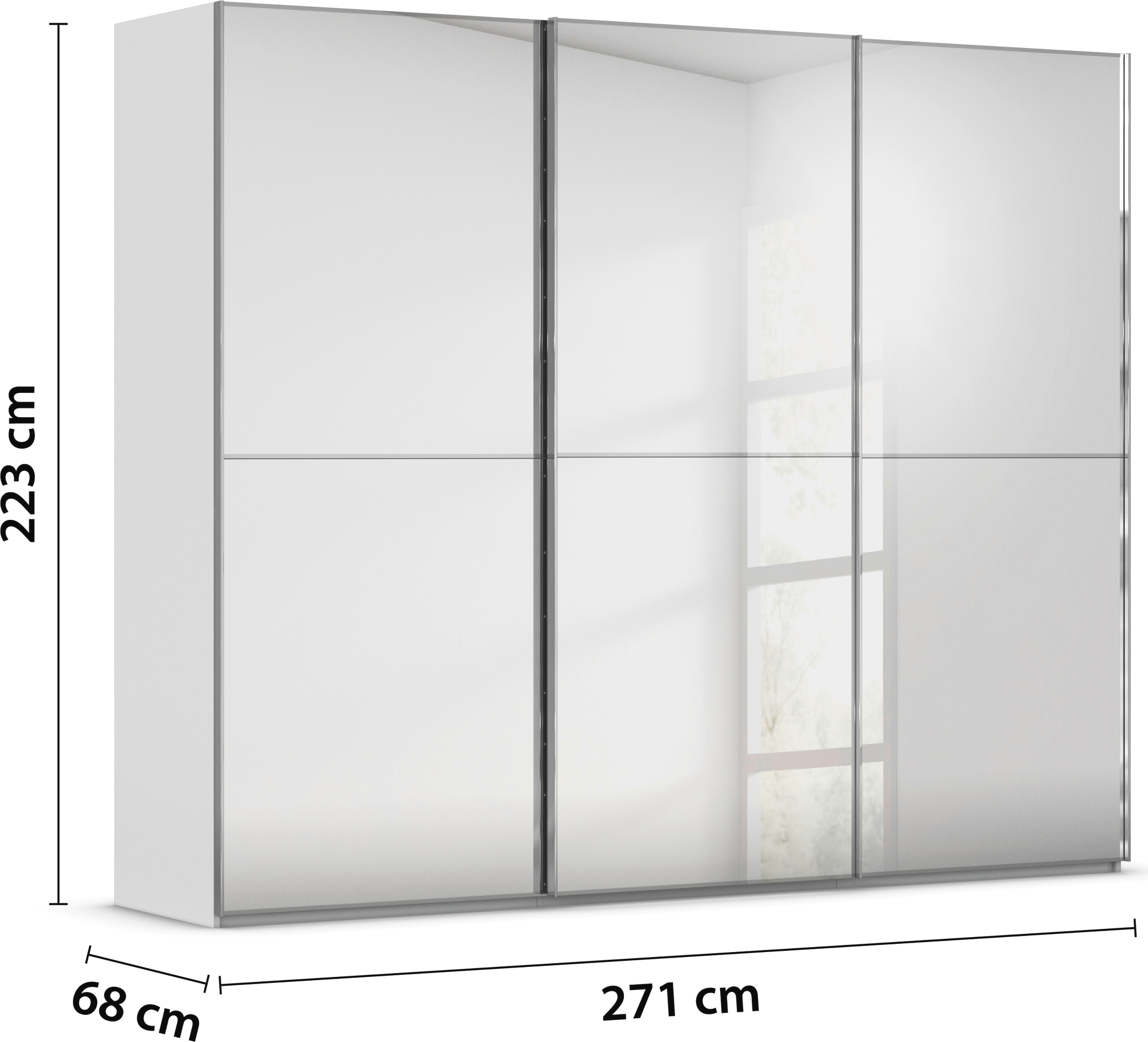 rauch Schwebetürenschrank »Kleiderschrank Schrank Garderobe Schlafzimmerschrank SCALE-DUO«, edle zweigeteilte Türen Spiegelfront und 3 Zierleisten MADE IN GERMANY