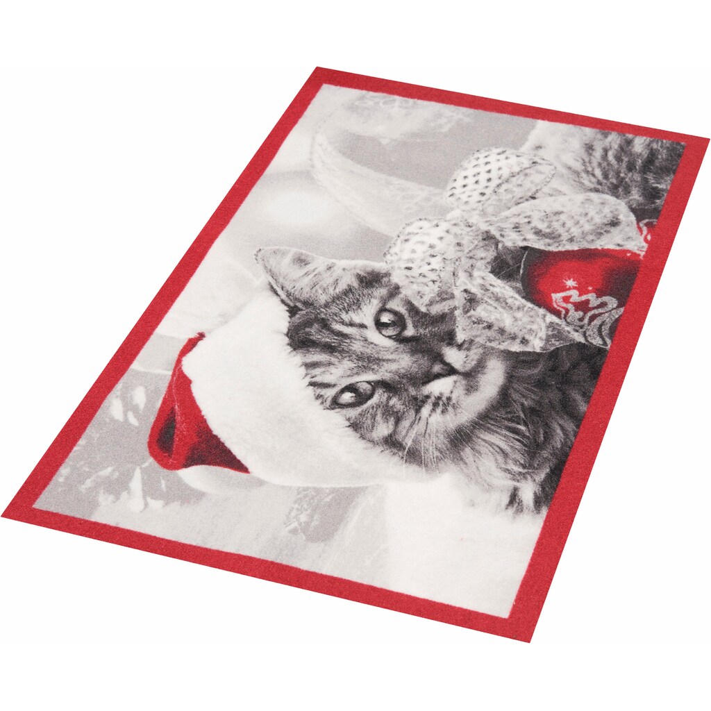 HANSE Home Fußmatte »Christmas Cat«, rechteckig, Tier Motiv, Pflegeleicht, Rutschfest, Weihnachten, Waschbar
