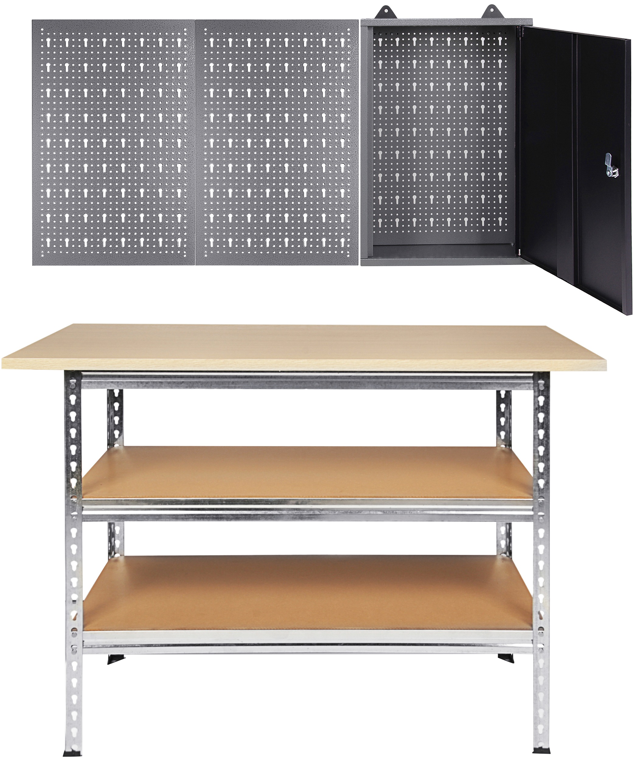 ONDIS24 Werkstatt-Set »Werkbank Uwe«, 120x60x92 cm, mit Werkzeugschrank und Lochwand