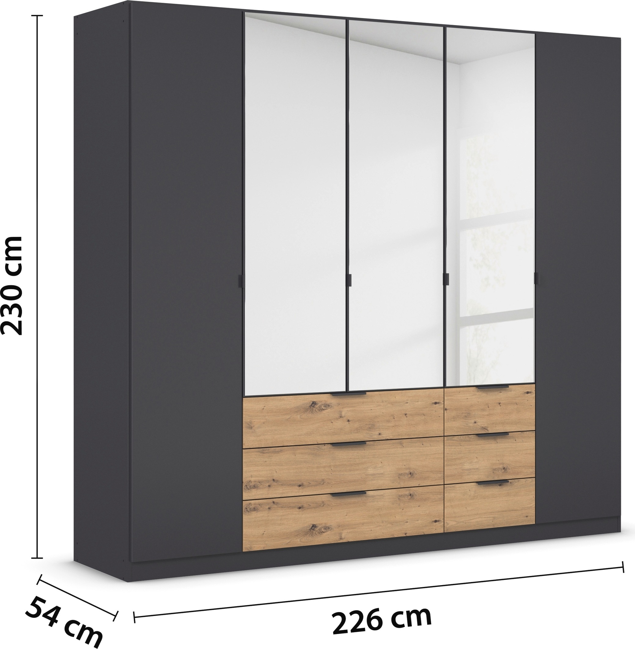 rauch Drehtürenschrank »Kleiderschrank Schrank Garderobe Schlafzimmerschrank DAVOA«, mit farblich abgesetzten Schubkästen in Eiche Artisan MADE IN GERMANY