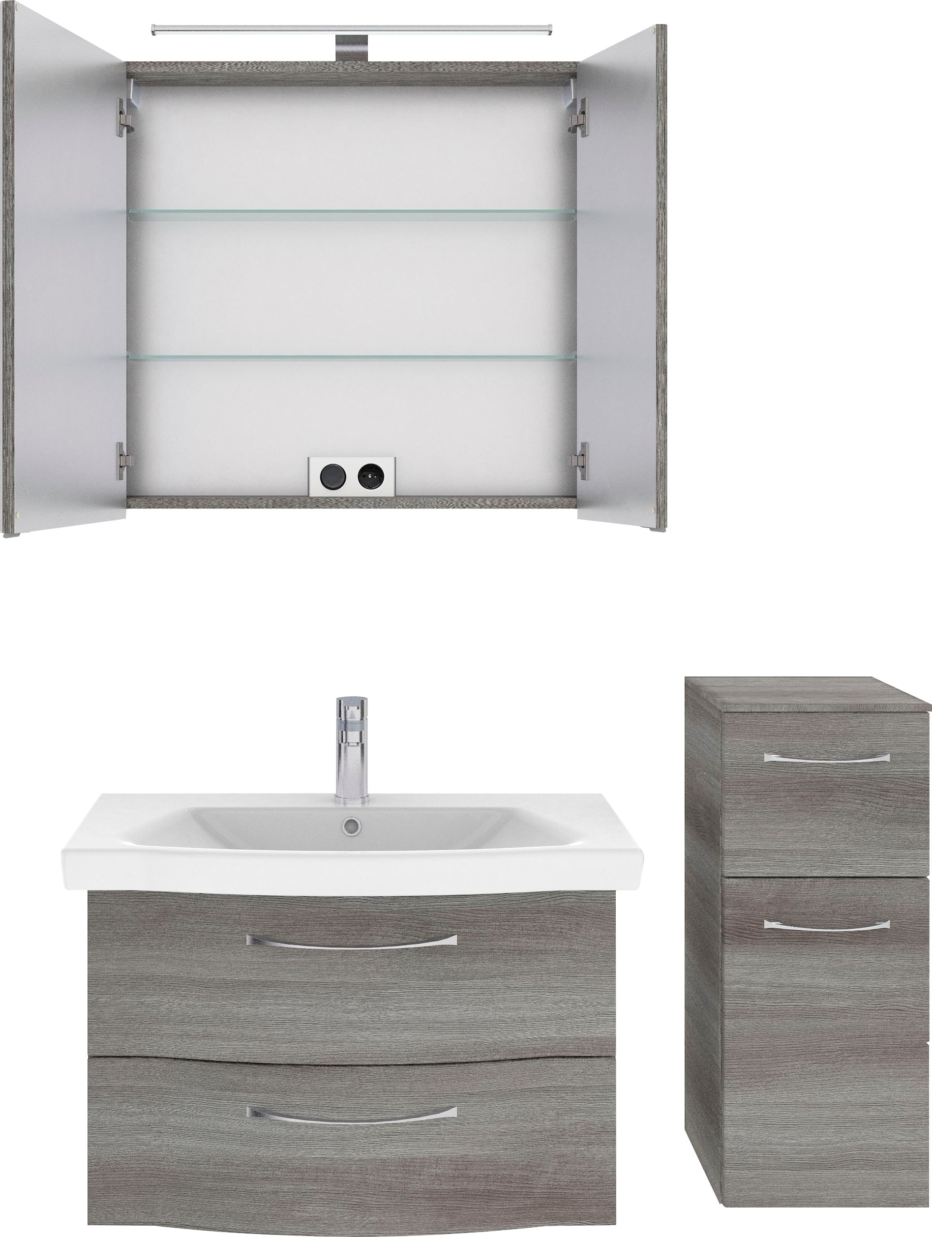 Saphir Badmöbel-Set »6005 Sprint 3-teilig, Keramik-Waschtisch mit LED-Spiegelschrank«, (4 St.), Unterschrank, inkl. Türdämpfer, 3 Türen, 3 Schubladen, Bad-Set