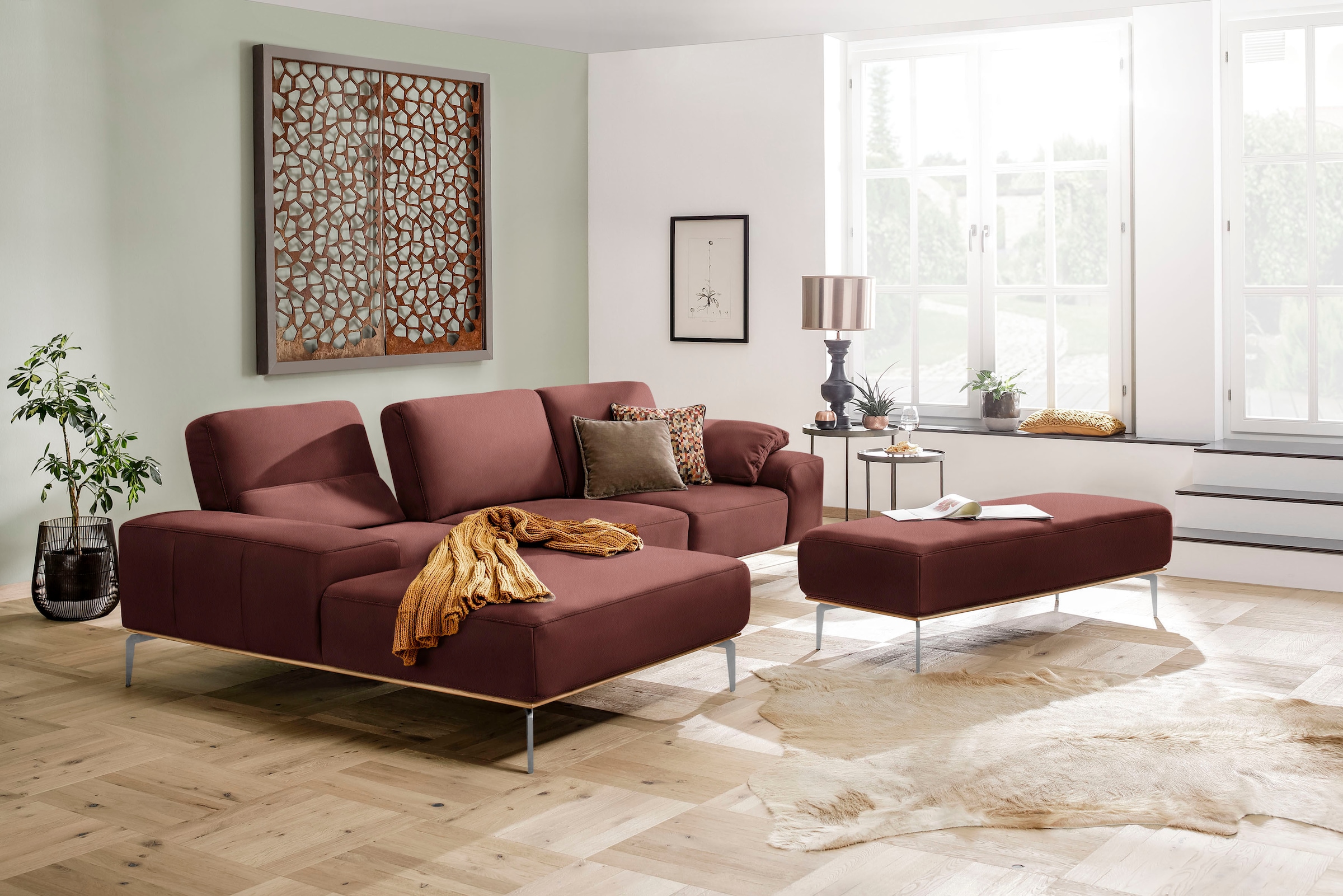 W.SCHILLIG Ecksofa »run, Designsofa mit tollem Sitzkomfort, bequem, L-Form«, mit elegantem Holzsockel, Füße in Chrom glänzend, Breite 319 cm
