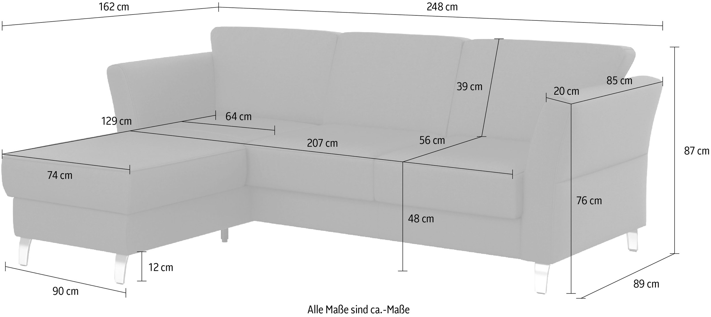 sit&more Ecksofa »Visby L-Form«, wahlweise mit Bettfunktion und Bettkasten, frei im Raum stellbar