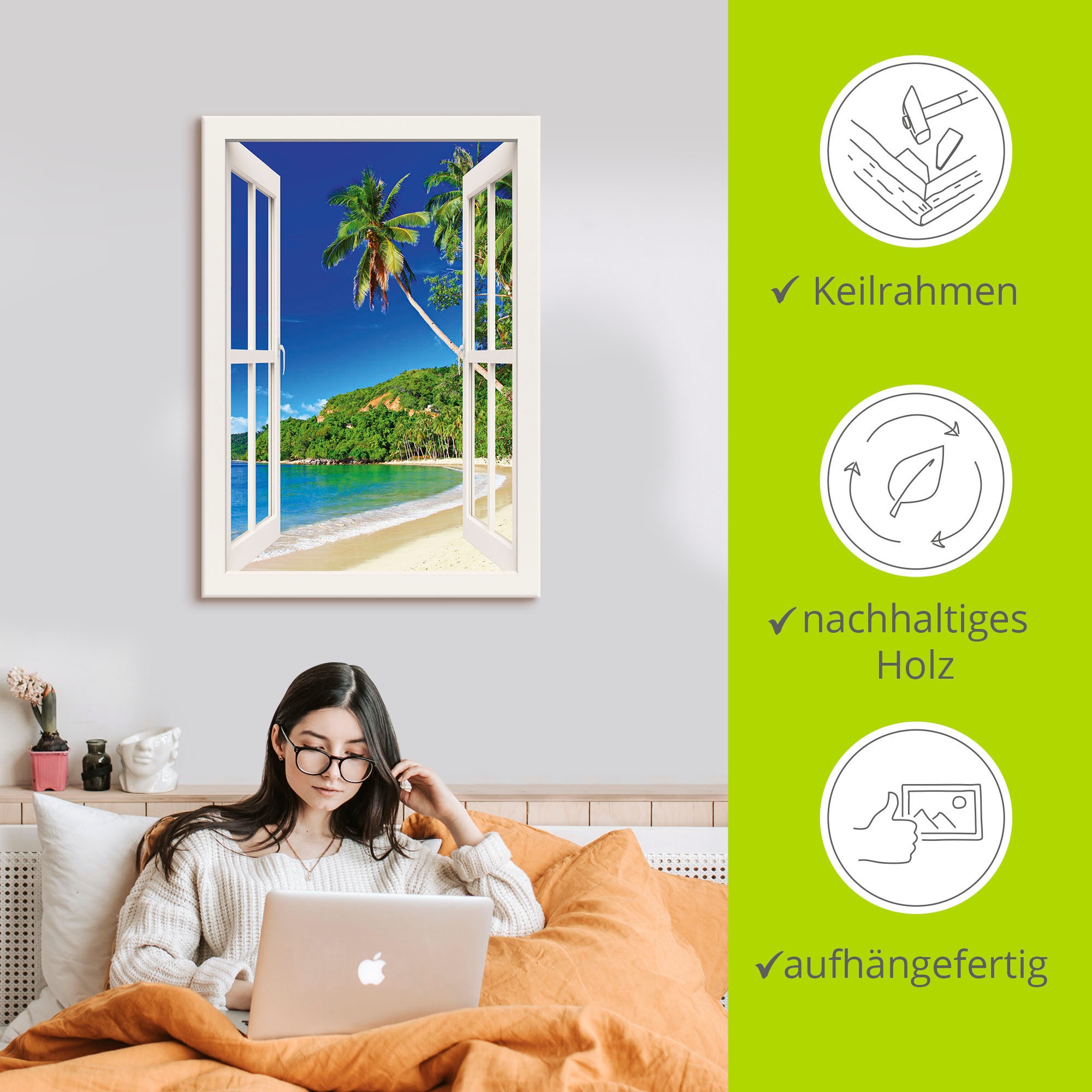 Artland Wandbild »Fensterblick Paradies«, Fensterblick, (1 St.), als Leinwandbild, Poster, Wandaufkleber in verschied. Größen