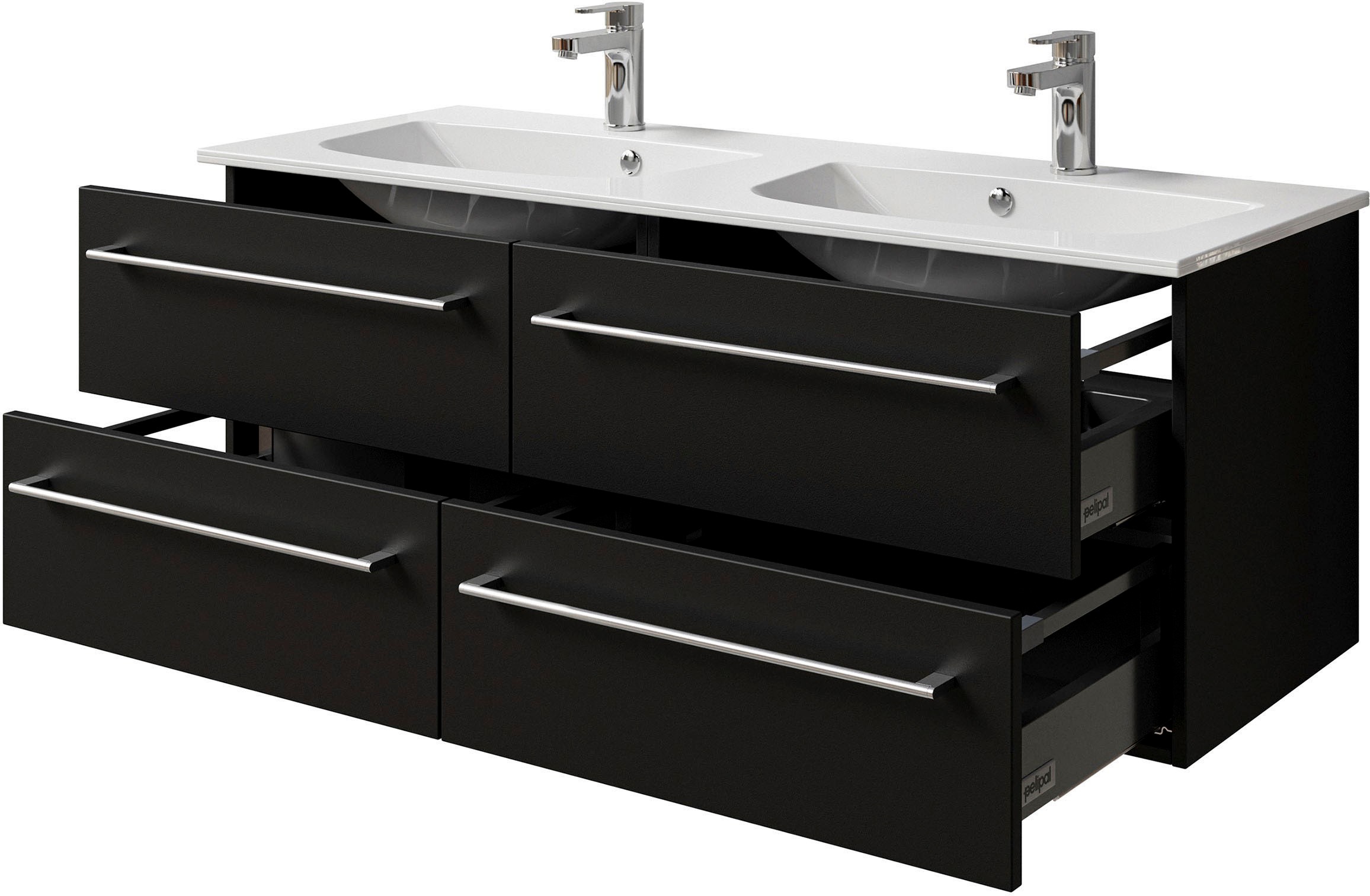 Saphir Badmöbel-Set »Serie 6025 2-teilig Mineralmarmor-Waschtisch mit LED-Spiegelschrank«, (2 St.), Waschplatz 132cm breit, 4 Schubladen, 2 Spiegel-Türen, inkl Türdämpfer
