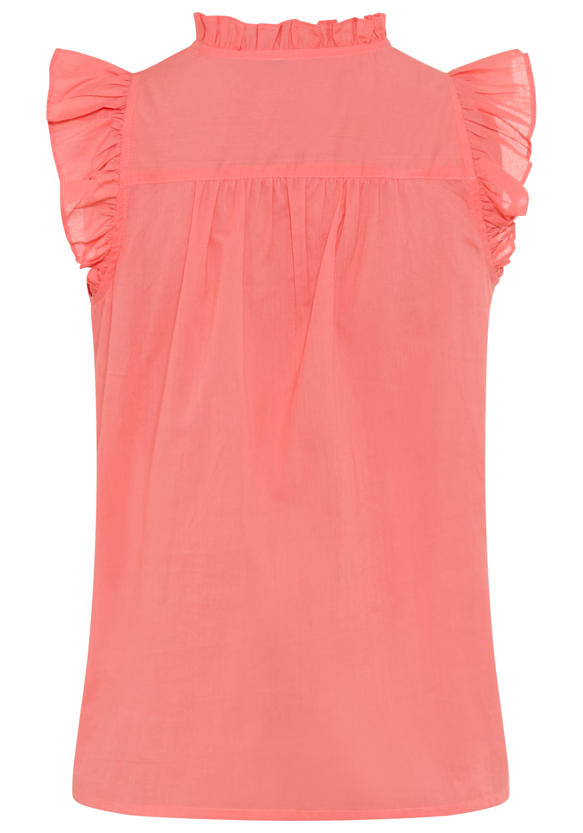Laura Scott Rüschenbluse ärmellose Bluse, figurumspielende Passform, hüftlange Schnittform