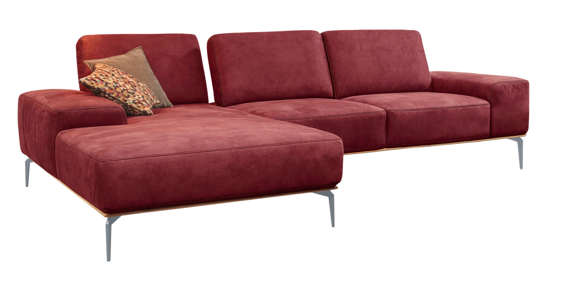W.SCHILLIG Ecksofa »run, Designsofa mit tollem Sitzkomfort, bequem, L-Form«, mit elegantem Holzsockel, Füße in Silber matt, Breite 319 cm