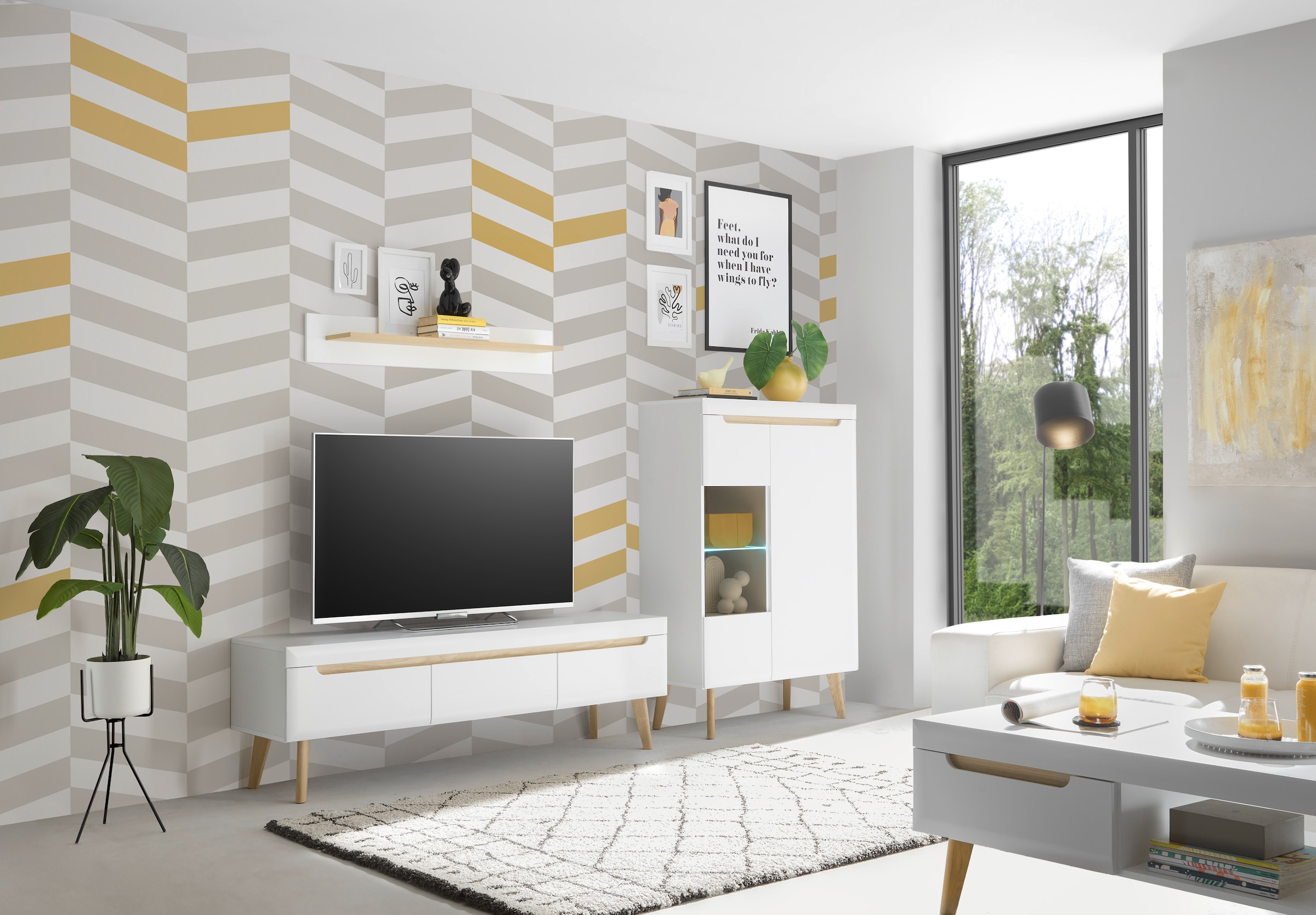 INOSIGN Wohnwand »Torge, Anbauwand, Schrankwand, Mediawand, Wohnzimmer-Set«, (Set, 3 St.), enthält 1 Vitrine, 1 Lowboard + 1 Wandboard, 270 cm breit