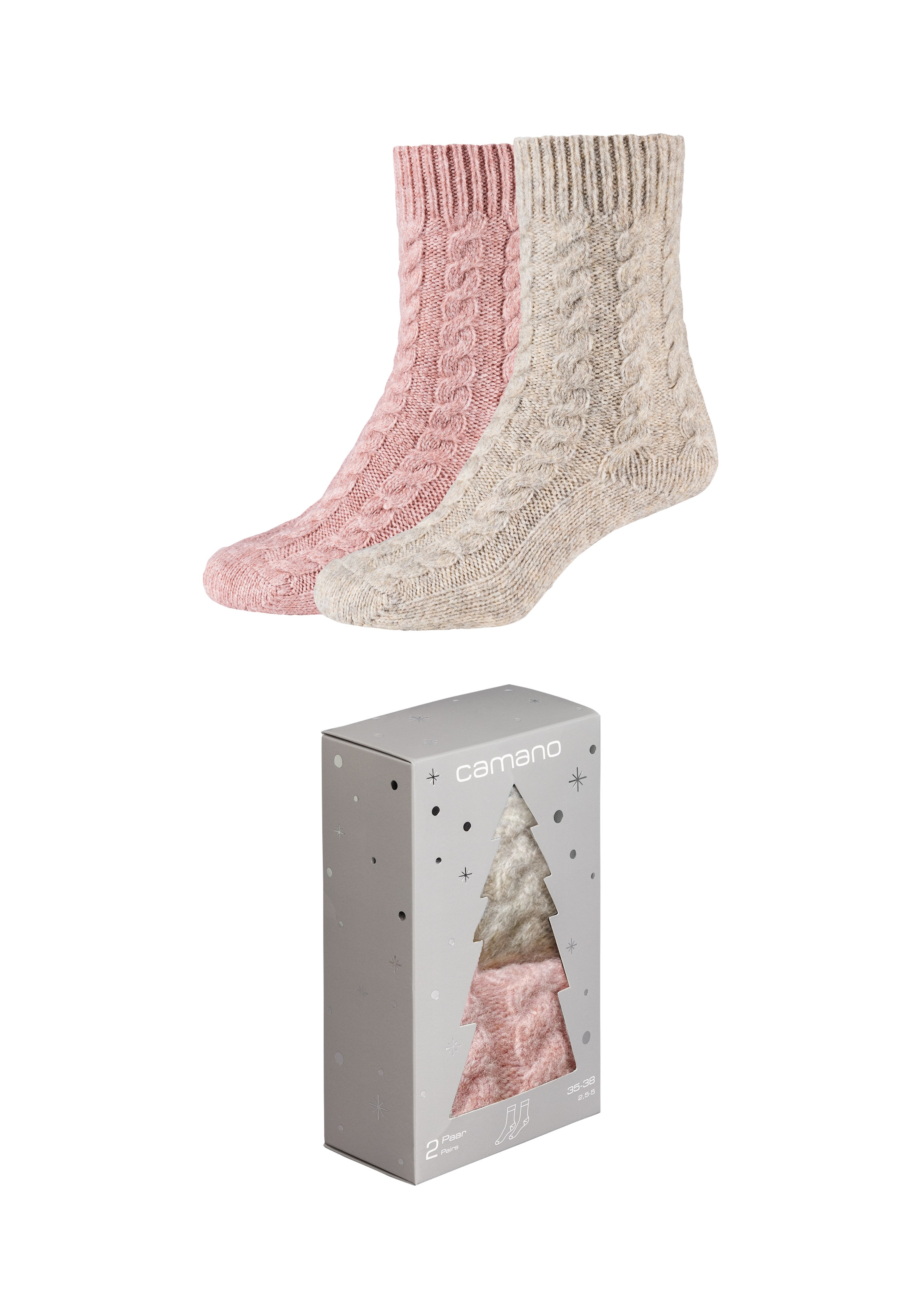 Camano Sneakersocken »warm & cozy« 2 Paar tlg. mit Zopfmuster, Rippenbündchen
