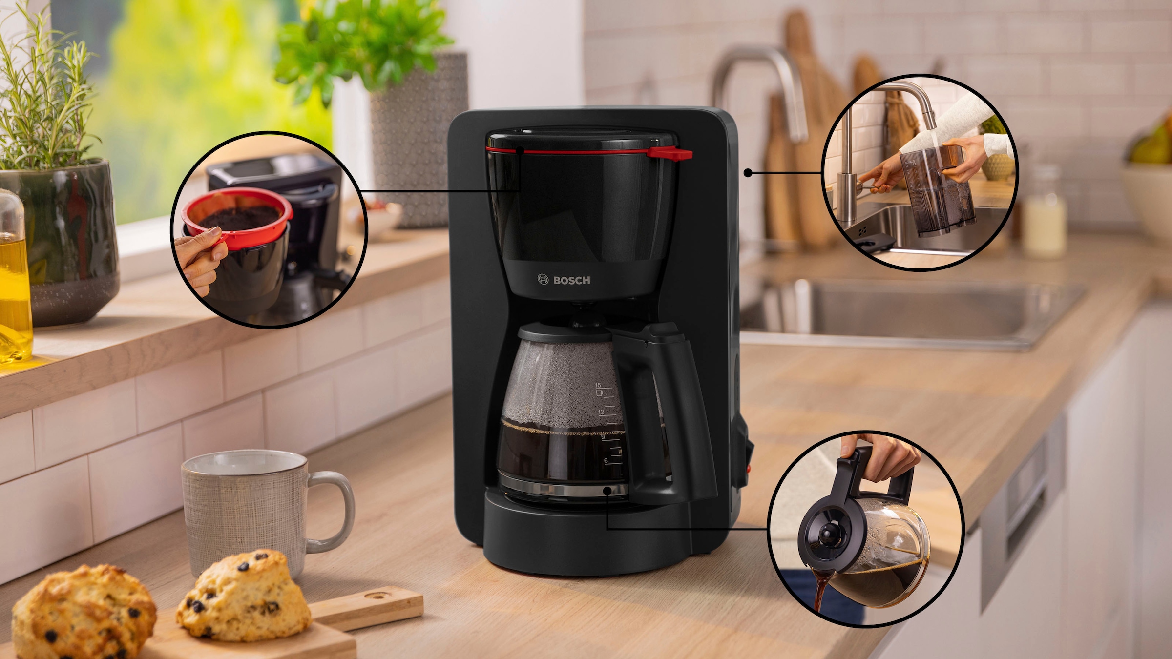 BOSCH Filterkaffeemaschine »MyMoment TKA2M113«, 1,25 l Kaffeekanne, Papierfilter, 1x4, für 10-15 Tassen, Glaskanne, 40min Warmhaltefunktion, 1200 W
