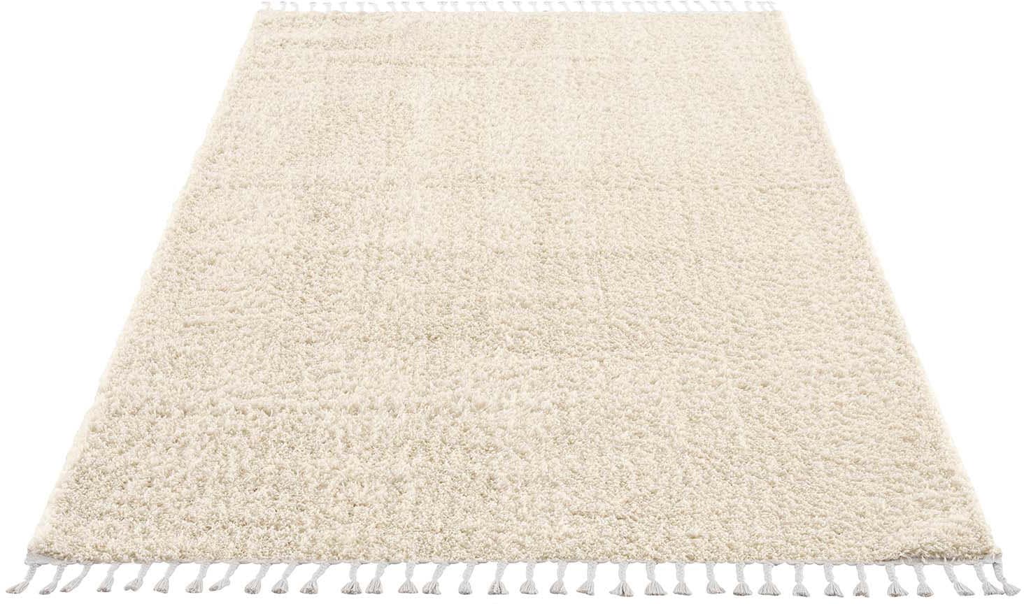 Carpet City Hochflor-Teppich »Pulpy 100«, rechteckig, 30 mm Höhe, Läufer, weich, mit Fransen, uni, viele Größen, Wohnzimmer, Schafzimmer