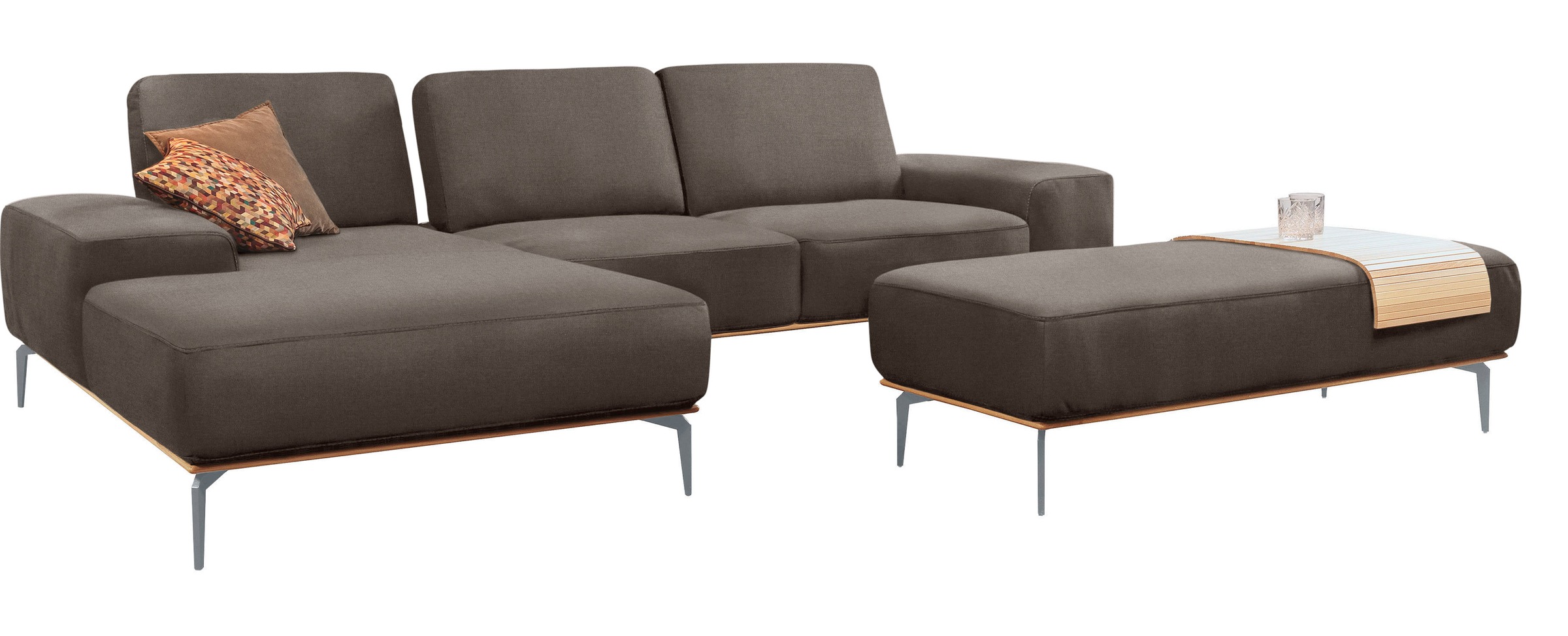 W.SCHILLIG Ecksofa »run, Designsofa mit tollem Sitzkomfort, bequem, L-Form«, mit elegantem Holzsockel, Füße in Silber matt, Breite 319 cm