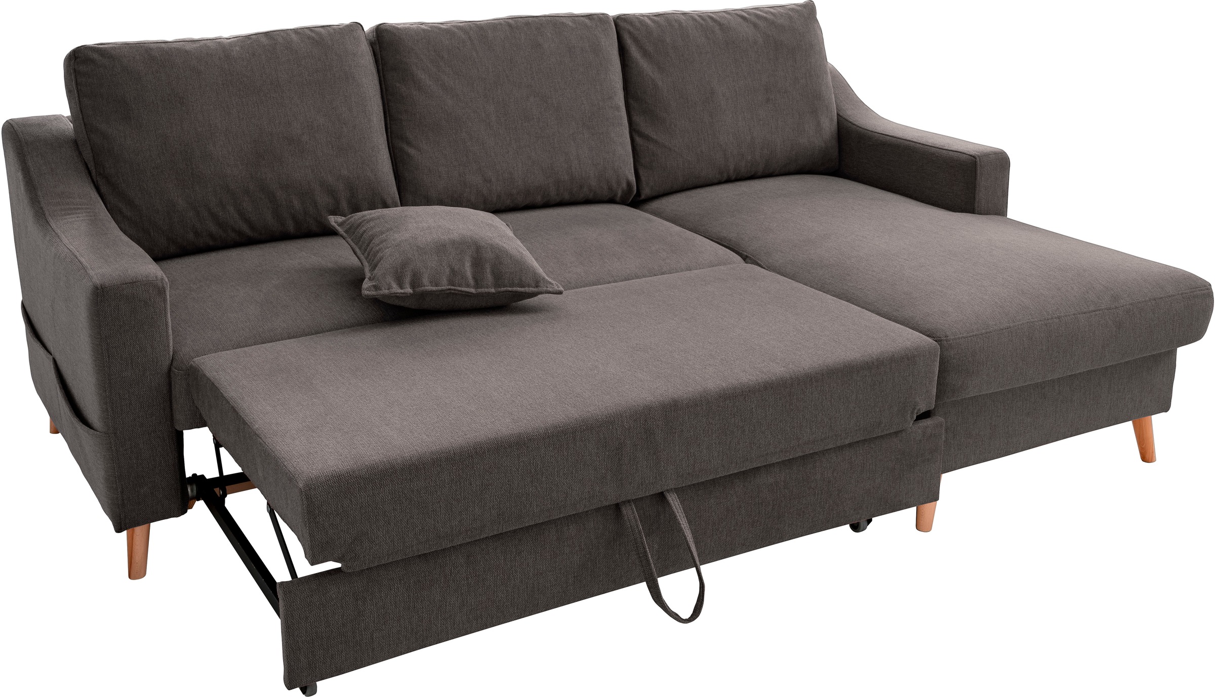 INOSIGN Ecksofa »Valentina L-Form«, 2 Zierkissen, mit Seitentasche, ausziehbarer Liegefläche, Bettkasten