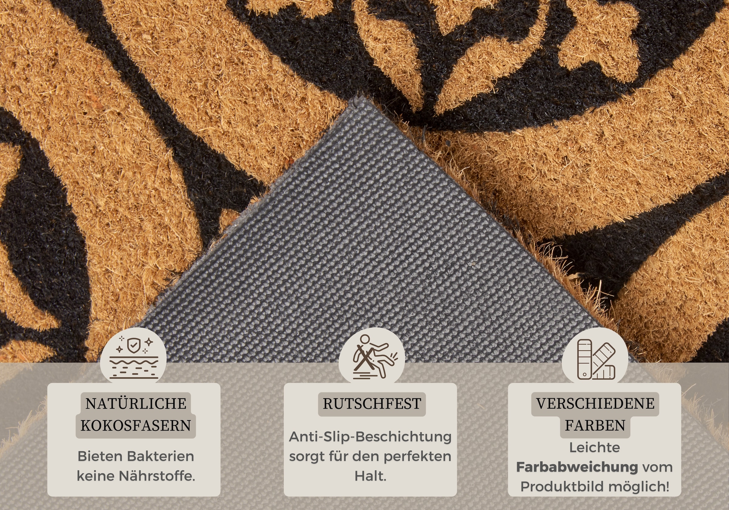 HANSE Home Fußmatte »Ornaments, Türmatte«, rechteckig, 15 mm Höhe, Kokos, Schmutzfangmatte, Outdoor, Rutschfest, Innen, Kokosmatte, Flur