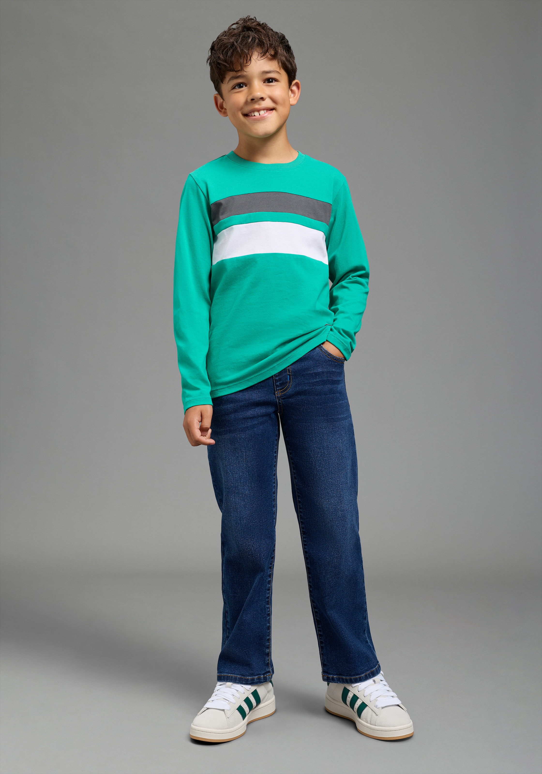 Scout Langarmshirt »3er Packung Shirt mit Kontrast-Einsätzen« Packung, 3,  Hüftlange Schnittform, Langarm, modischer Stil