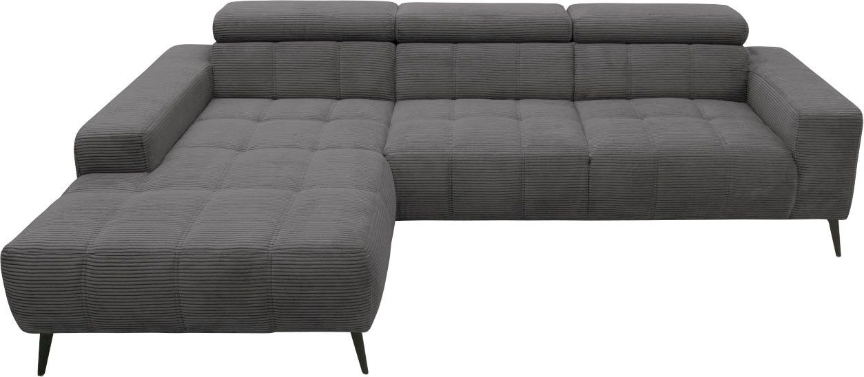DOMO collection Ecksofa »Trento L-Form, mit Kufenfuß oder Einzelfuß«, wahlweise mit Kopfteilverstellung, Recamiere links/rechts bestellbar