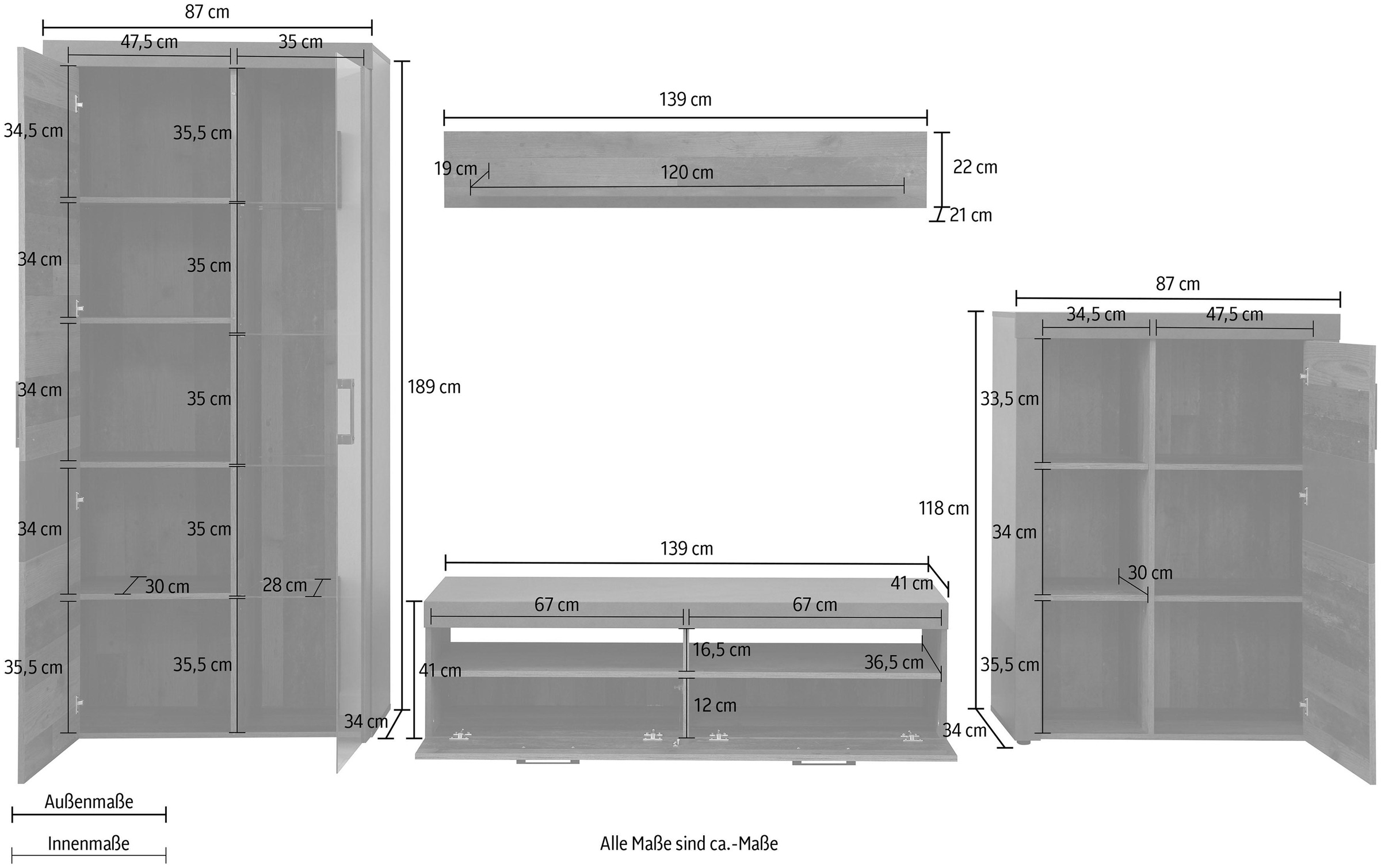 INOSIGN Wohnwand »Ilana«, (Set, 4 St.), moderne Wohnwand im Industrial Style - Beleuchtung optional