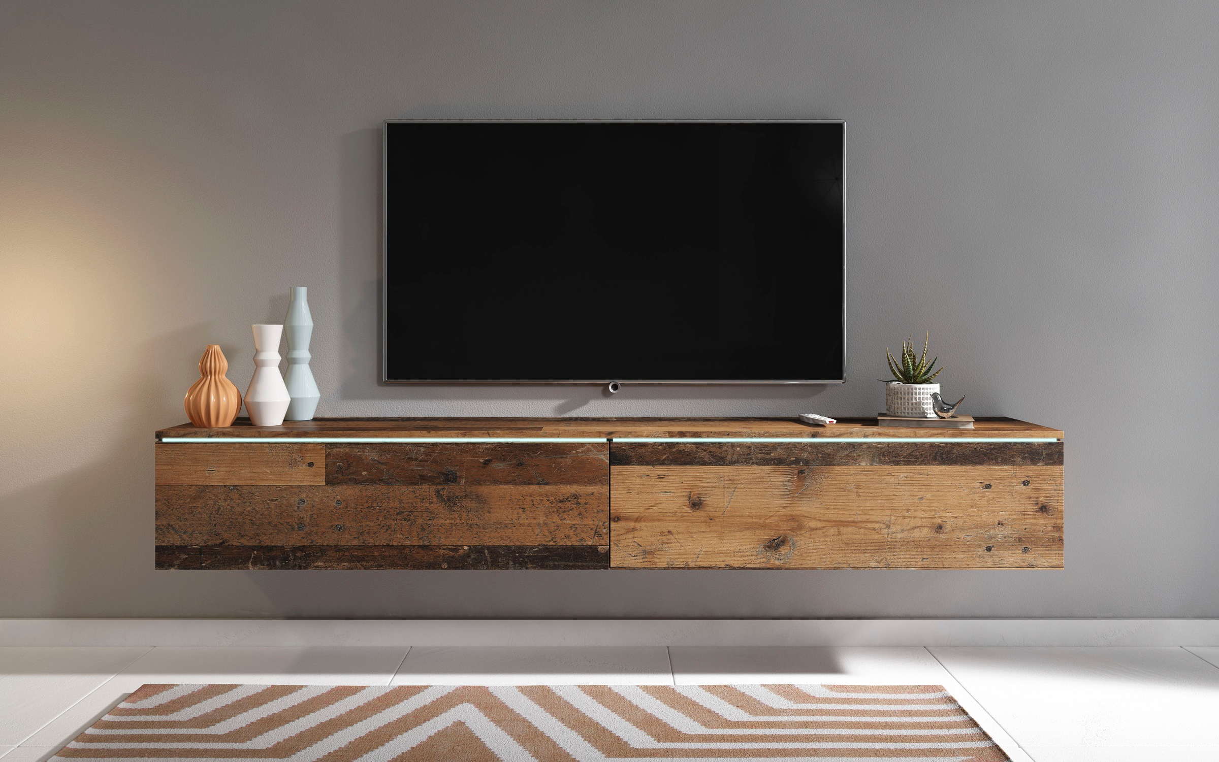 INOSIGN Lowboard »LOWBOARD VERA, wahlweise mit oder ohne Beleuchtung«, Modernes griffloses TV-Board, 180 cm TV-Schrank, stehend und hängend