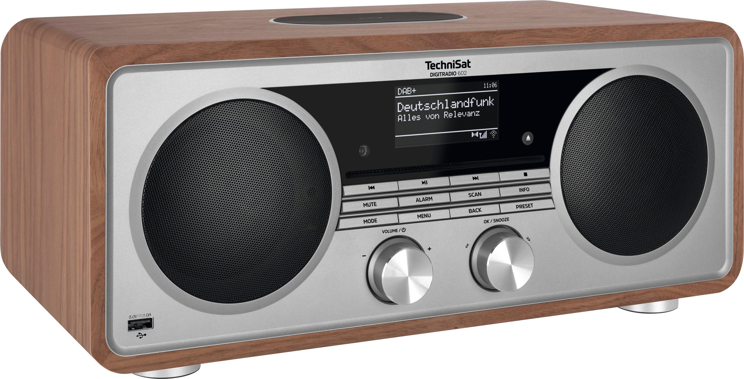 TECHNISAT Internet-Radio »DIGITRADIO 602« (Bluetooth WLAN Digitalradio (DAB+) UKW mit RDS 70 W) Stereoanlage, CD-Player Nussbaum/Silber