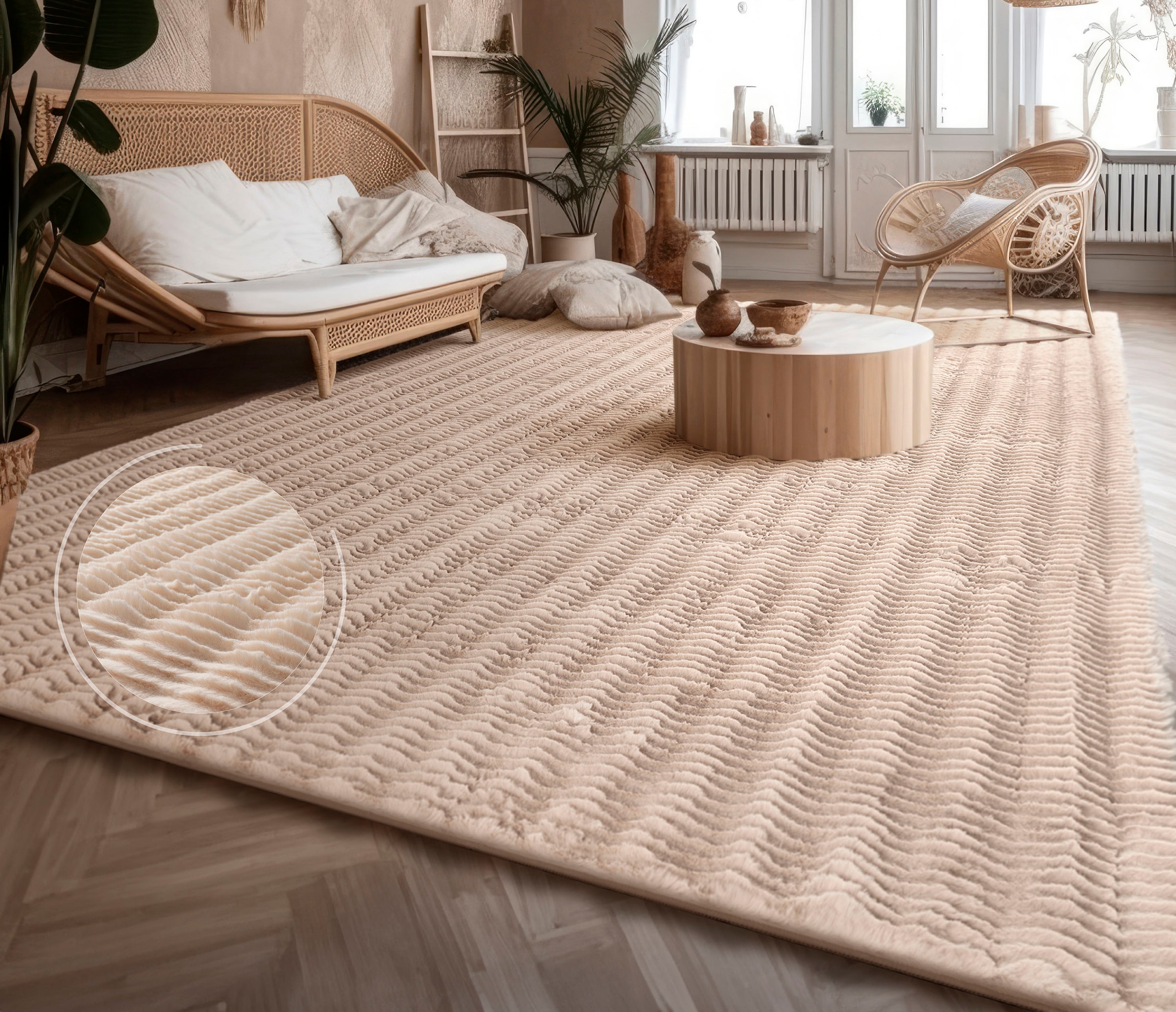 Paco Home Hochflor-Teppich »Arnheim 743«, rechteckig, 27 mm Höhe, Uni Farben, Wellen Muster, besonders weich, Hoch-Tief Effekt