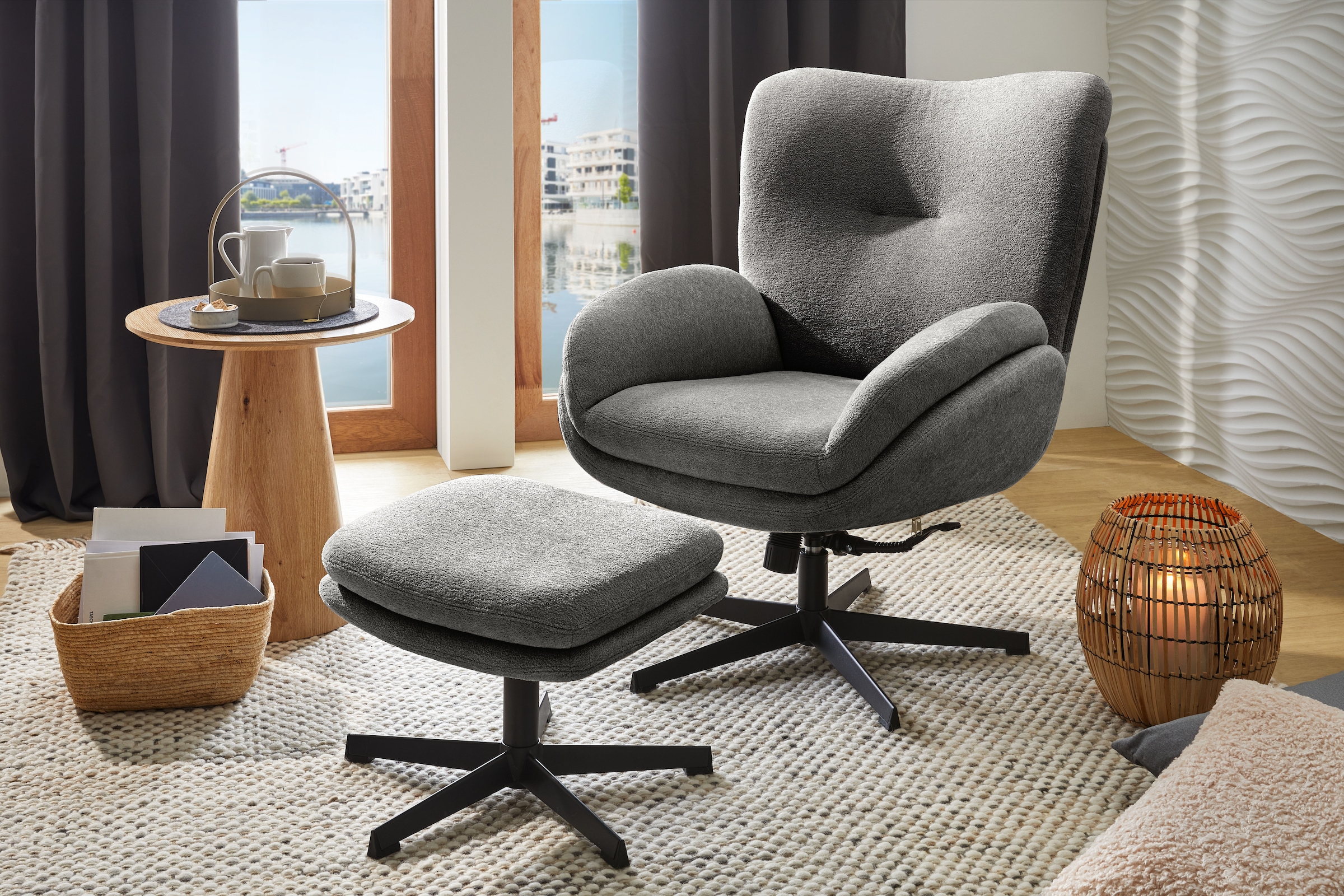 Jockenhöfer Gruppe Relaxsessel »Hawaii, B: 76 cm, Sitzhöhe: 48 cm« Set: mit Hocker, 360° Drehfunktion, feststellbare Wipp-Funktion