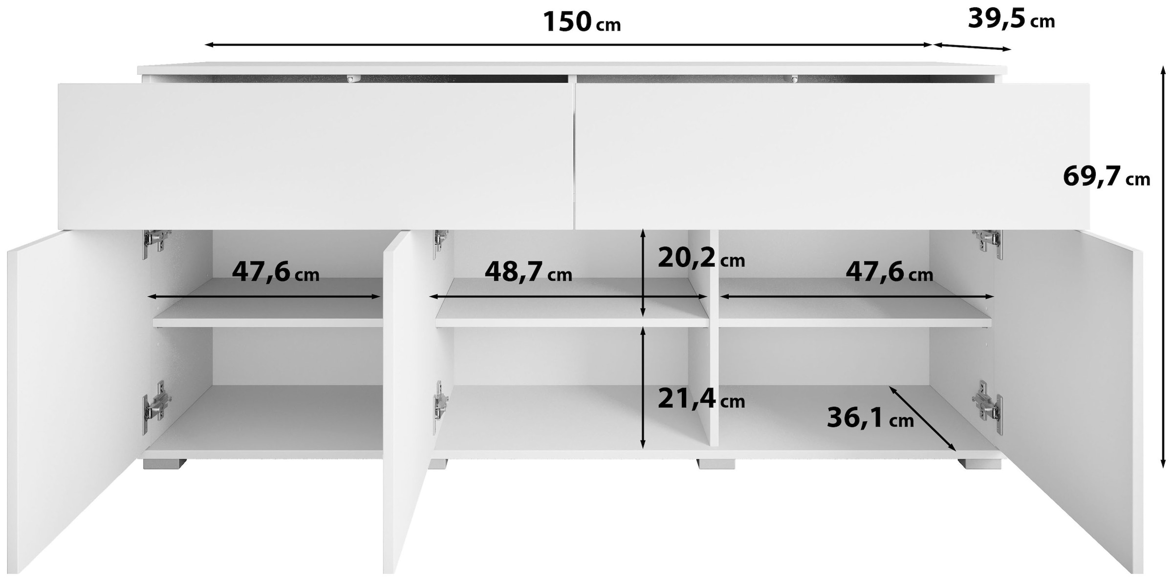 OTTO home Sideboard »Kenia, Kommode mit 3 Türen und 2 Schubladen, 150 cm breit« 1 Stk. tlg. Griffloses Design mit Push-to-Open und verstellbaren Einlegeböden