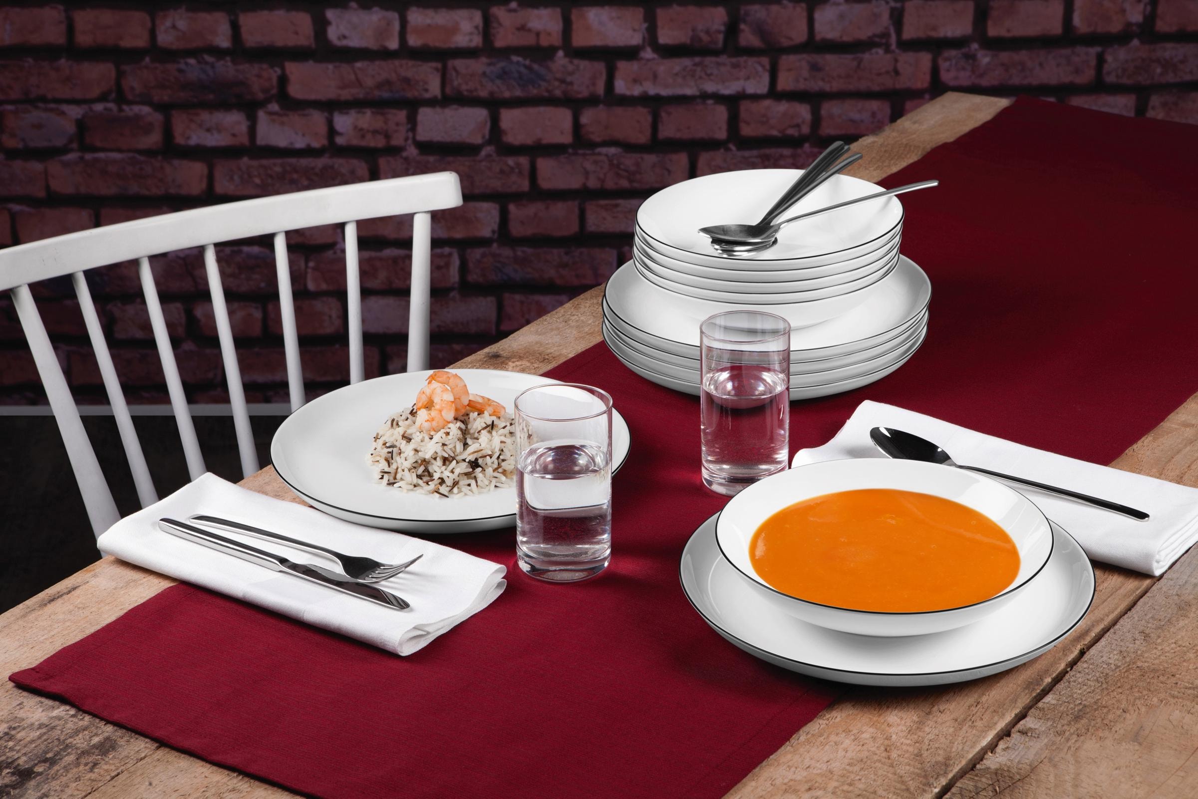 Seltmann Weiden Tafelservice »Teller Set, Geschirr-Set Lido Black Line«, (Set, 12 tlg.), Teller-Set, Suppenteller, 12 Teile, für 6 Personen, Made in Germany
