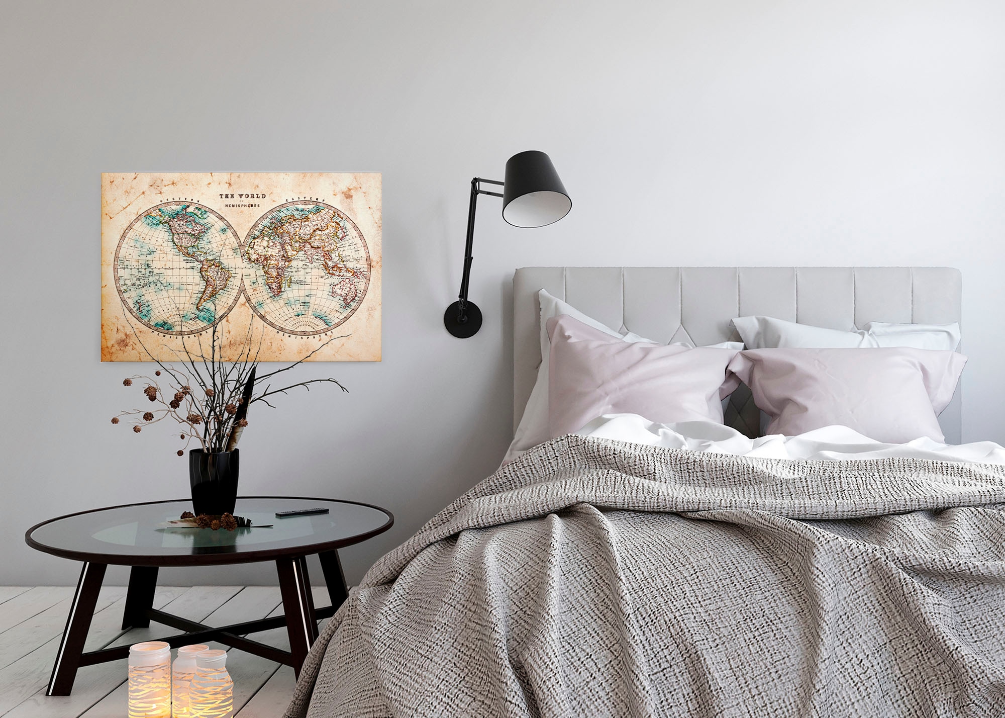 A.S. Création Leinwandbild »Hemispheres«, Kunst-Weltkarte-Kinder, (1 St.), Atlas Weltkarte Antik Vintage Keilrahmen Leinwand-Bild Wohnzimmer Wand